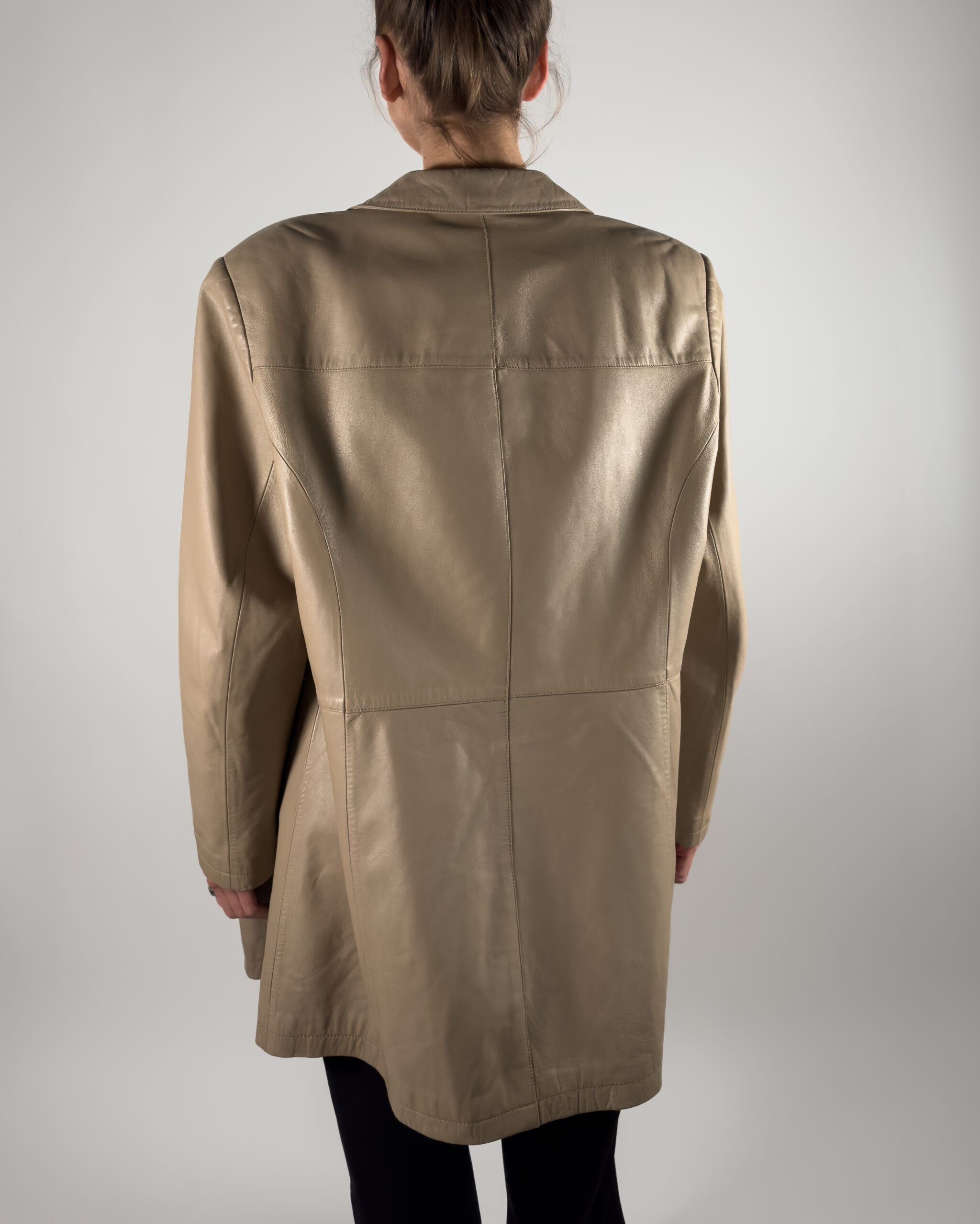 Oversized Genuine Leather Coat | Taupe