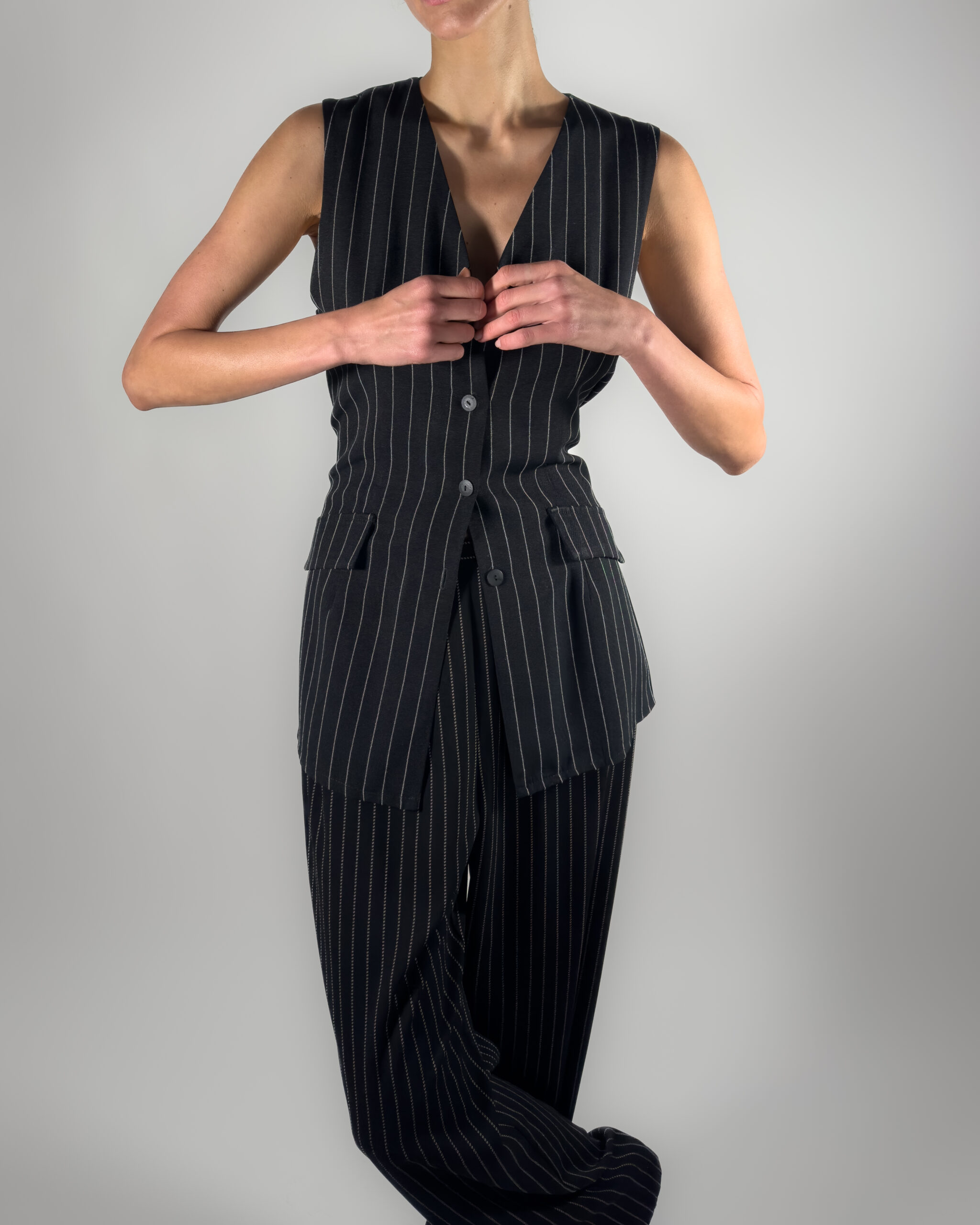 Pinstriped Viscose Suit Vest | Black