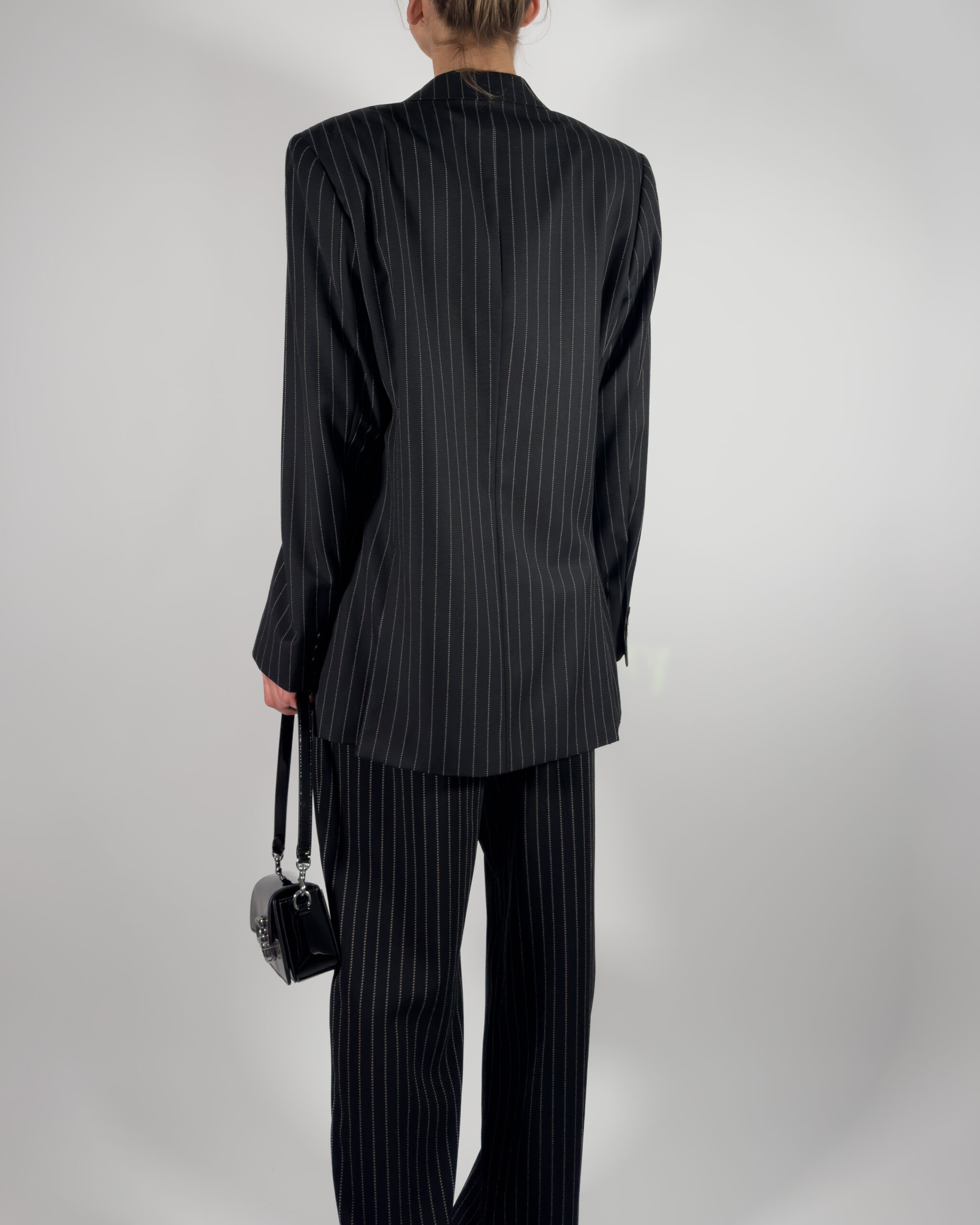 Pinstriped Wool Blend Blazer | Black