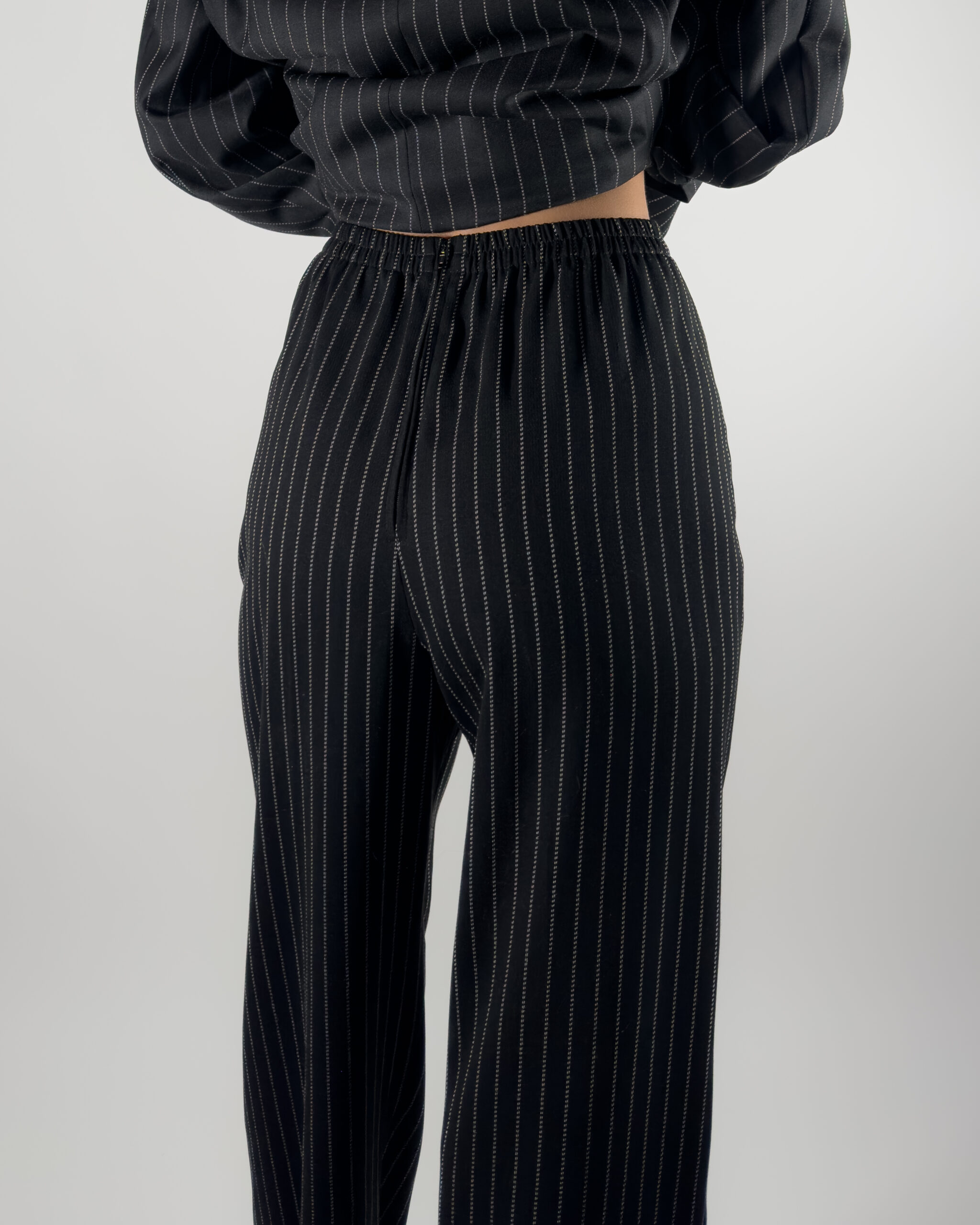 Pinstriped High-Rise Suit Trousers | Black