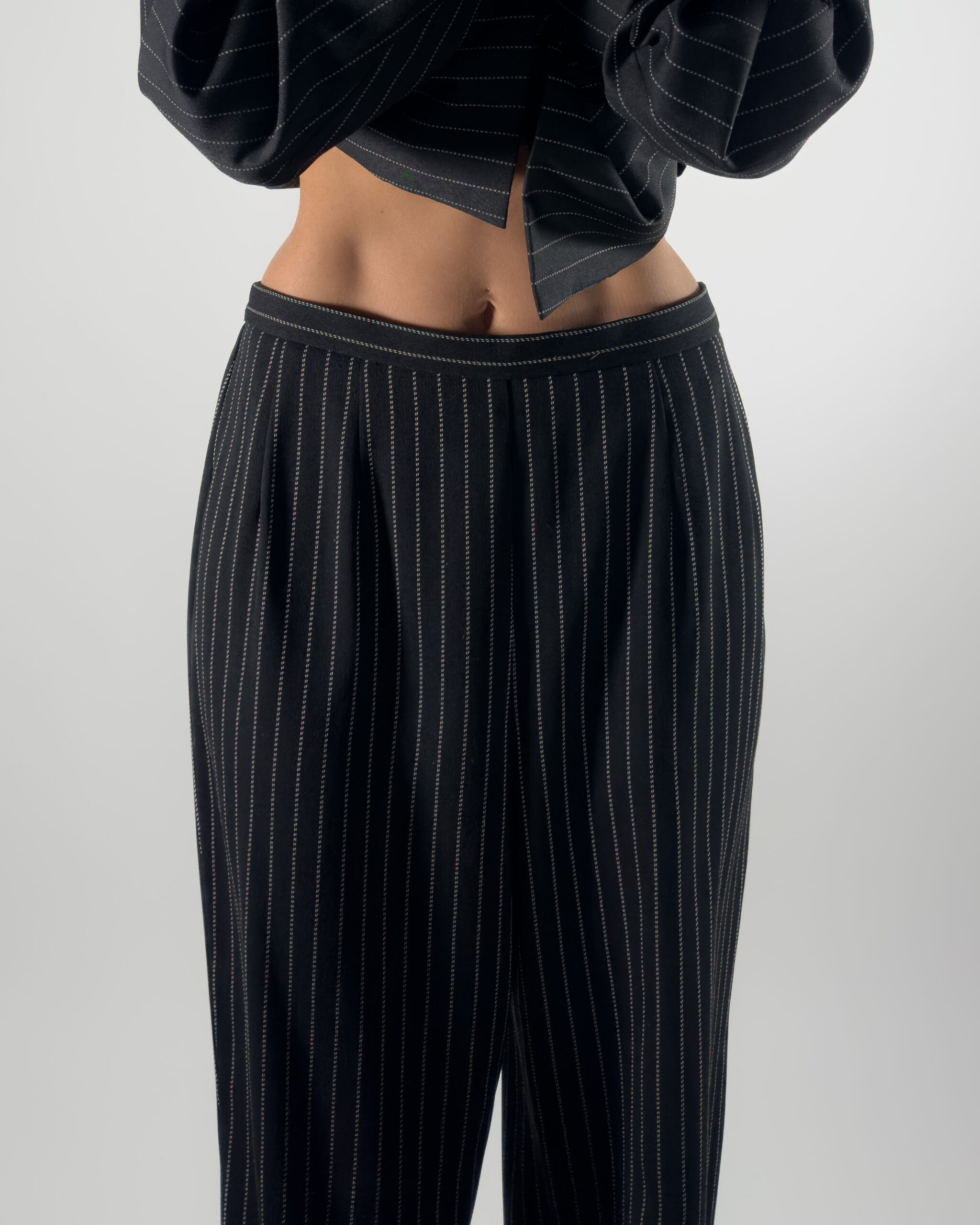 Pinstriped High-Rise Suit Trousers | Black