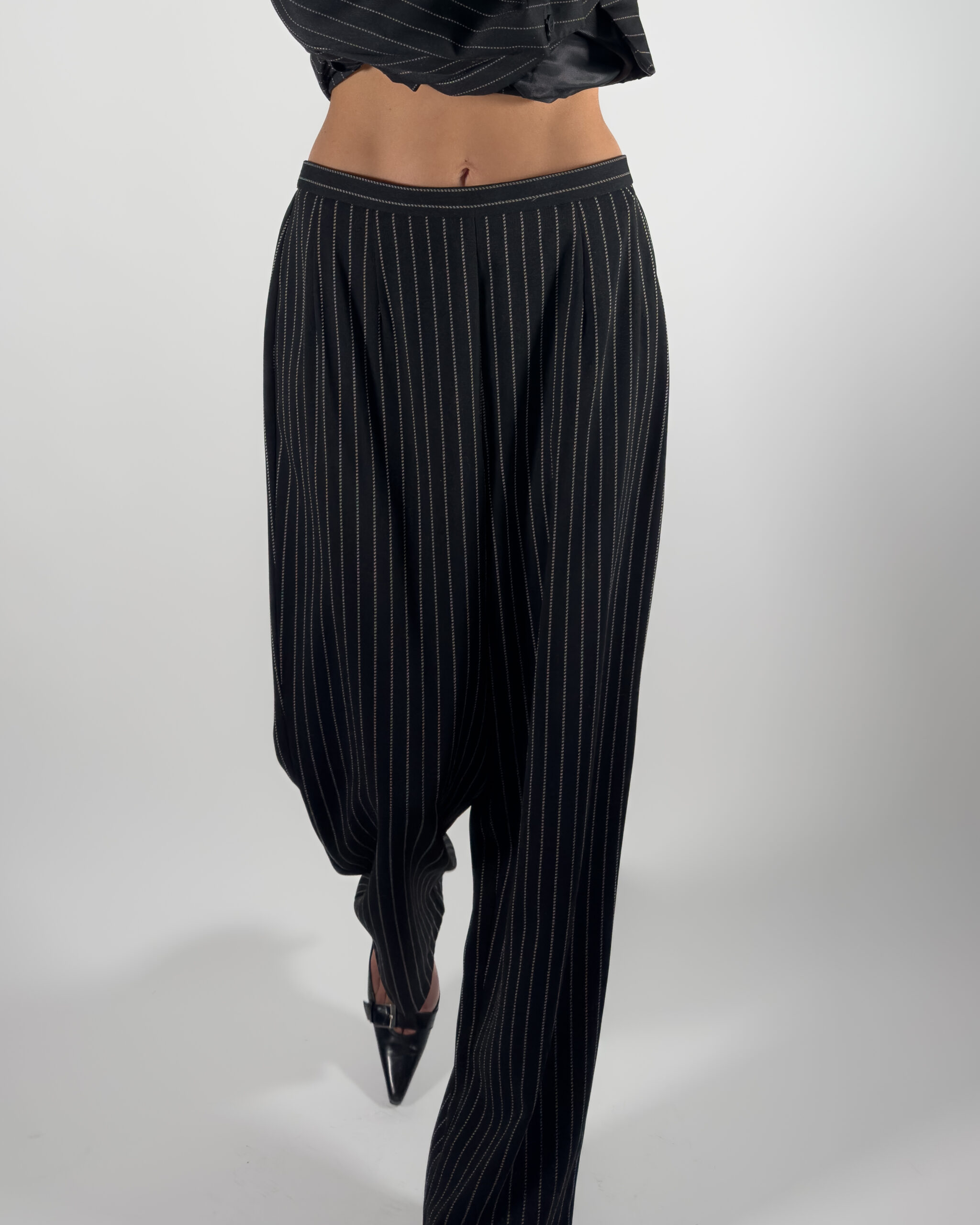 Pinstriped High-Rise Suit Trousers | Black