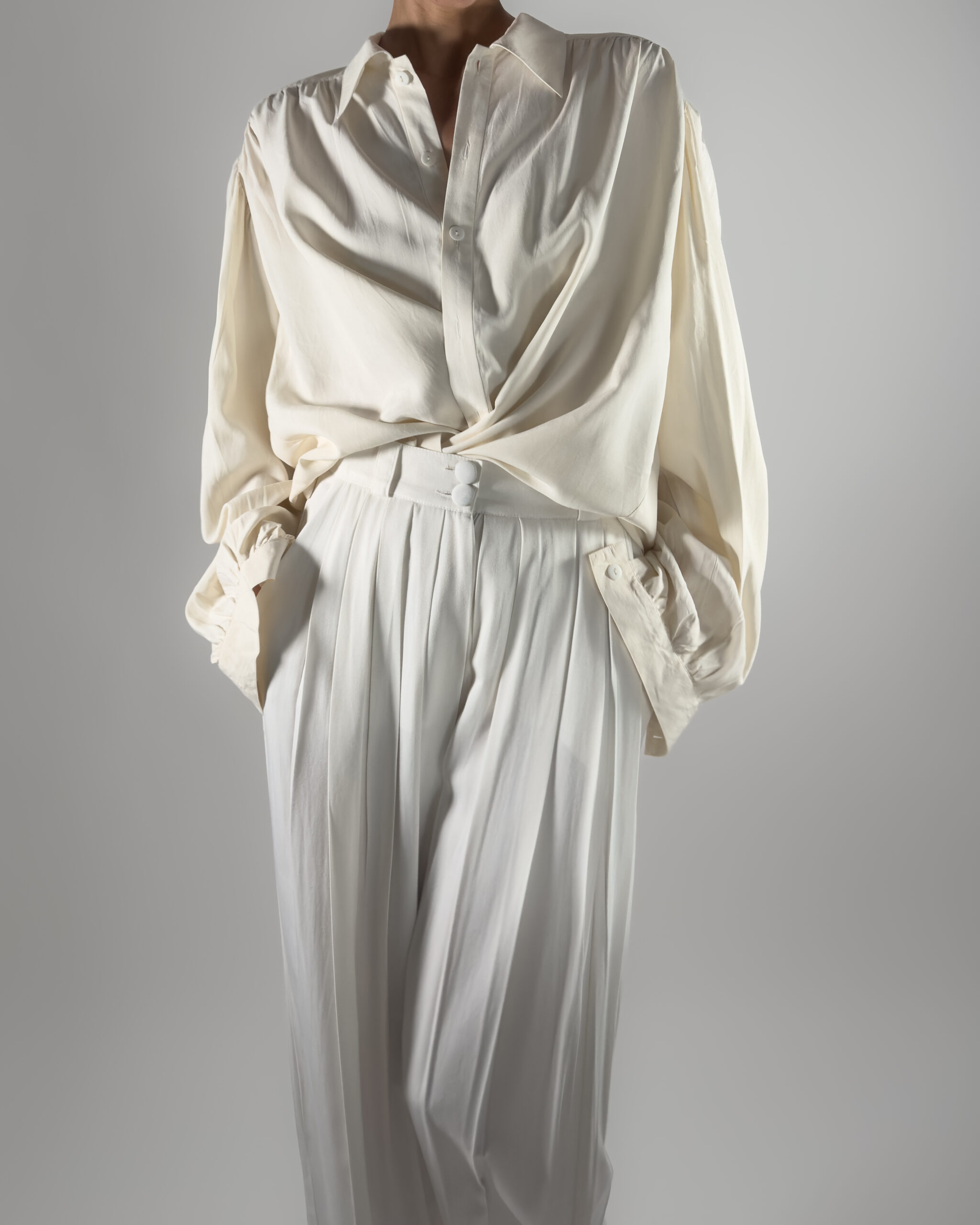 Pleated Viscose Trousers | Cream White