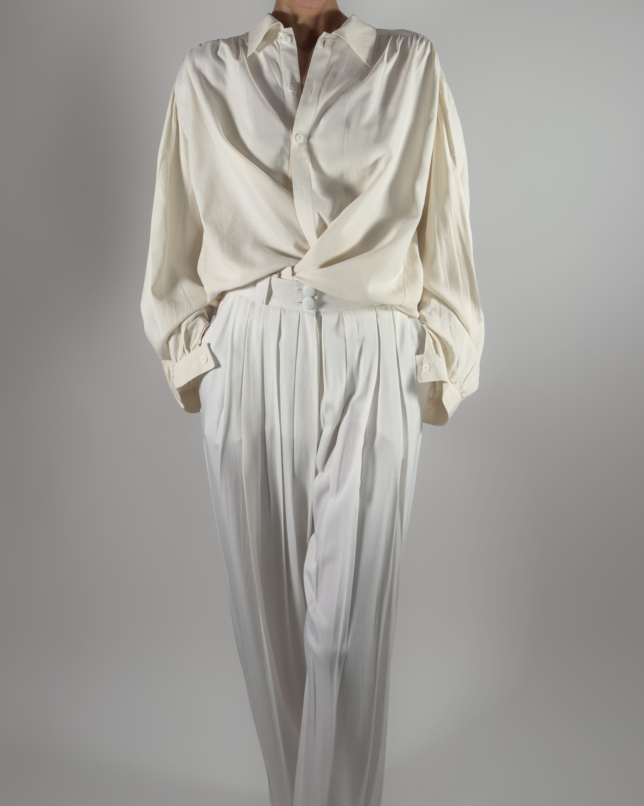 Pleated Viscose Trousers | Cream White