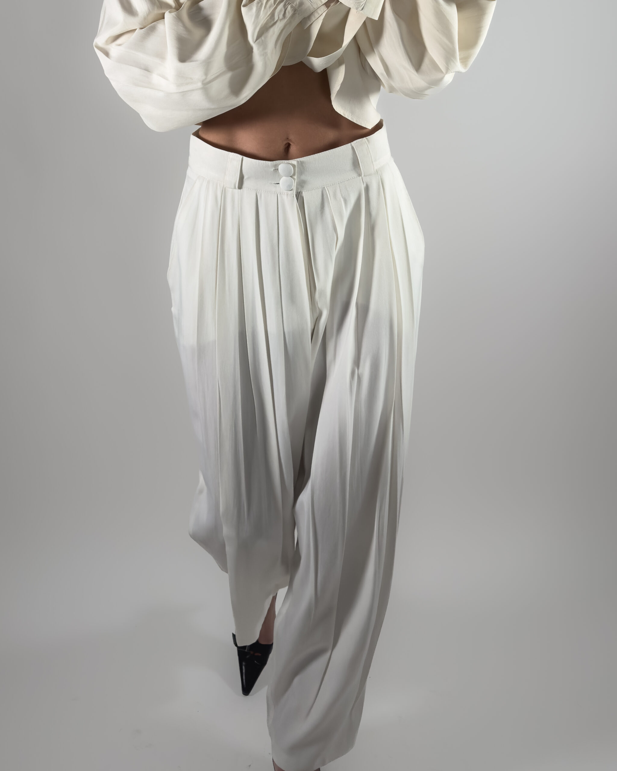 Pleated Viscose Trousers | Cream White