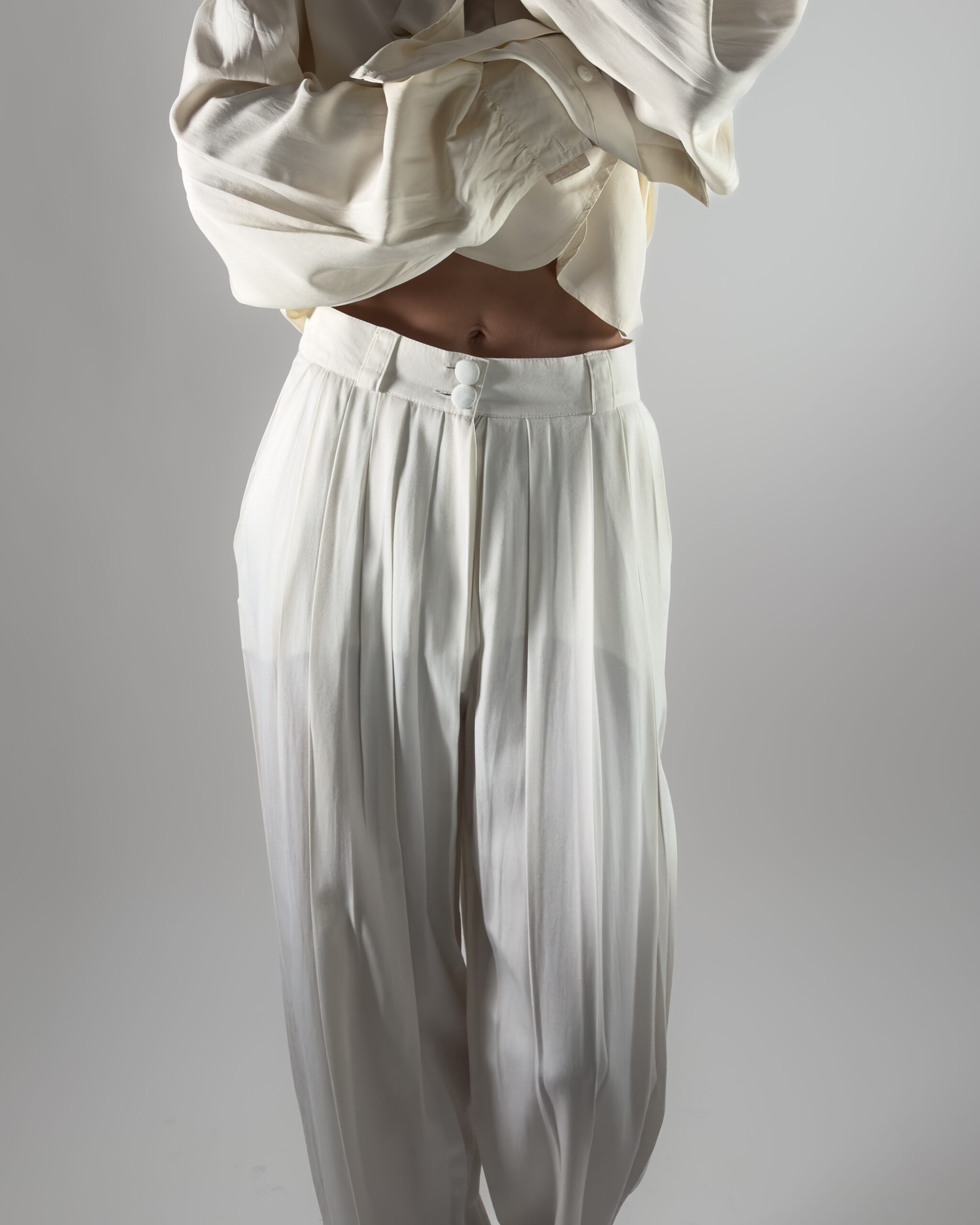 Pleated Viscose Trousers | Cream White