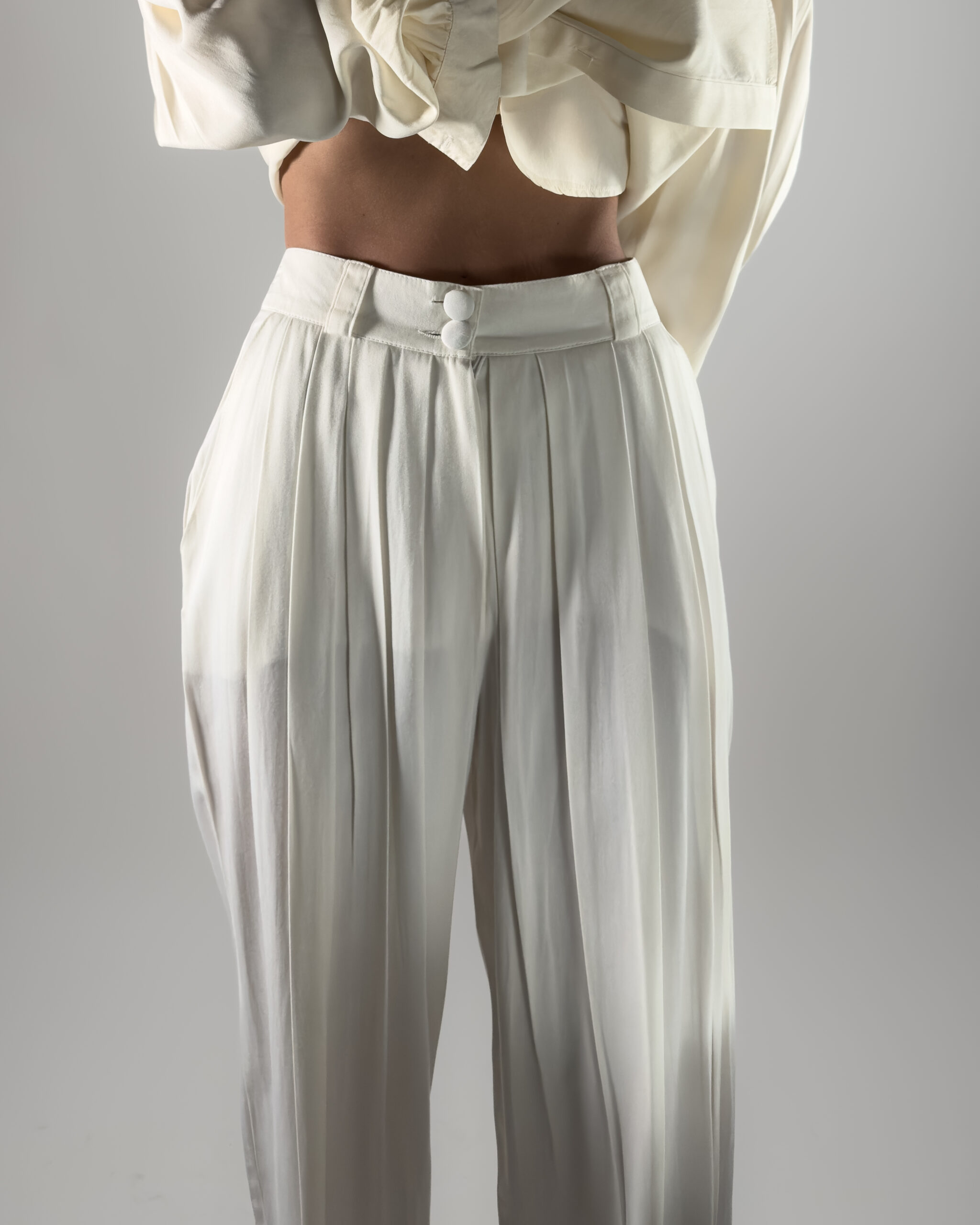 Pleated Viscose Trousers | Cream White