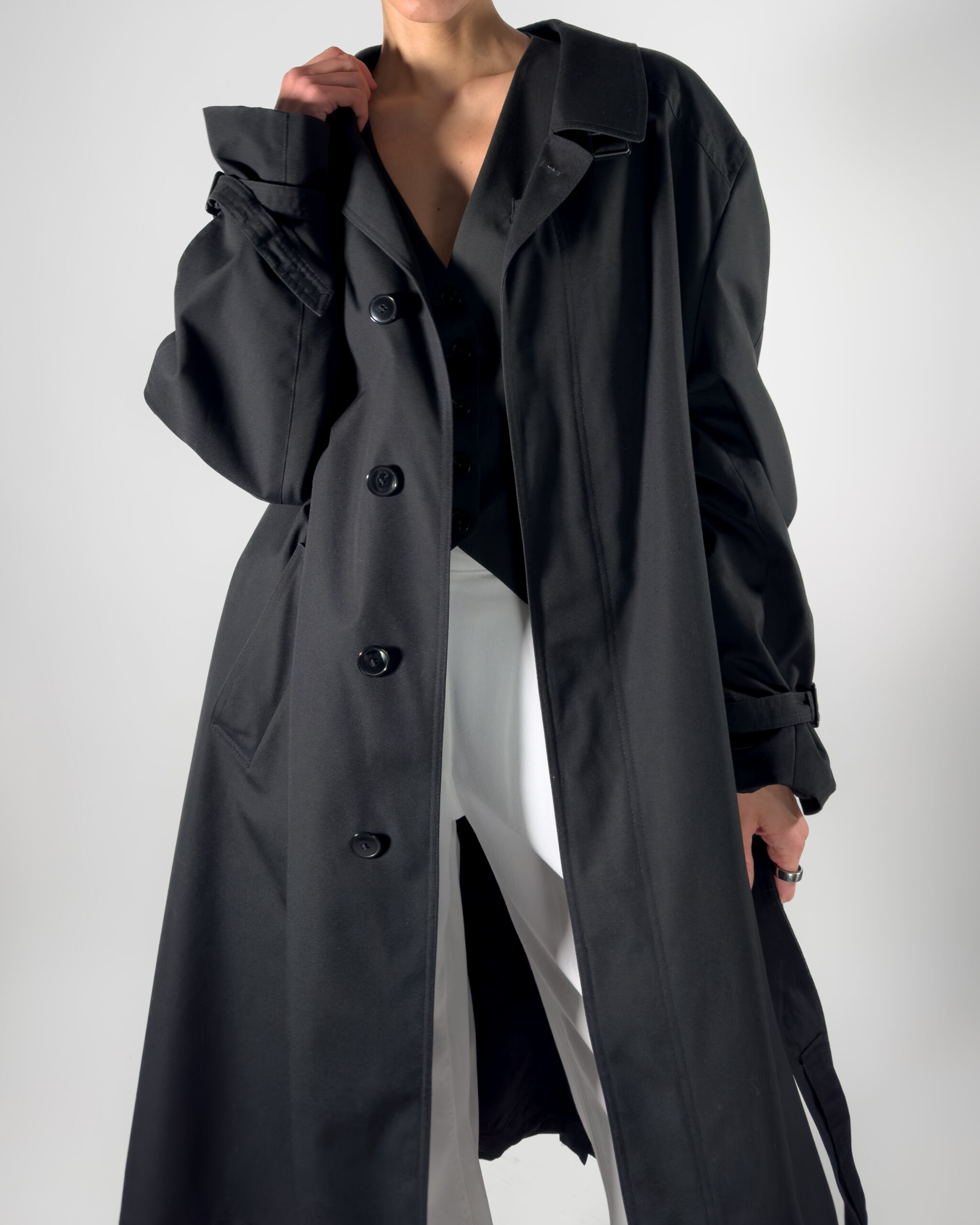 Belted Long Trench Coat | Black