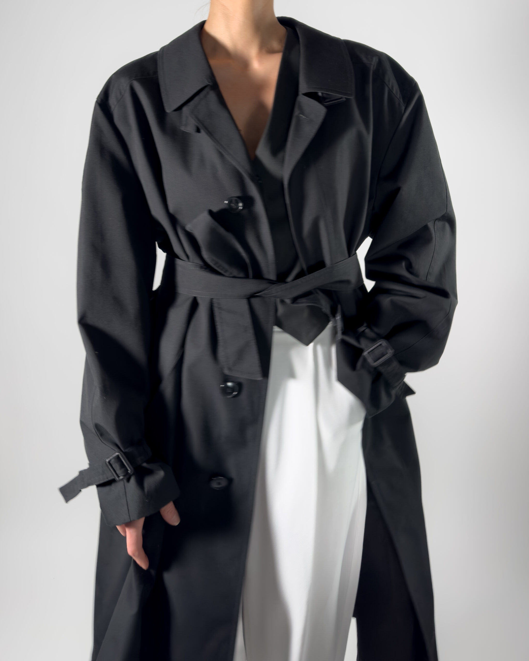 Belted Long Trench Coat | Black