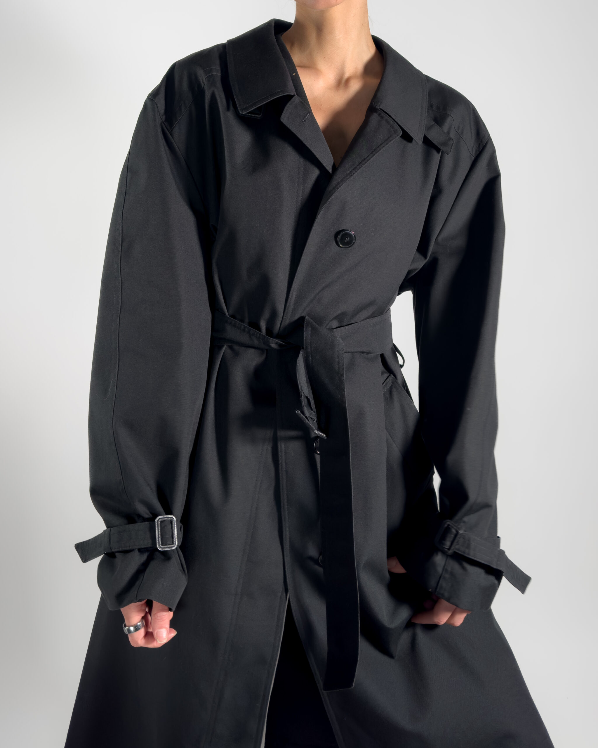 Belted Long Trench Coat | Black