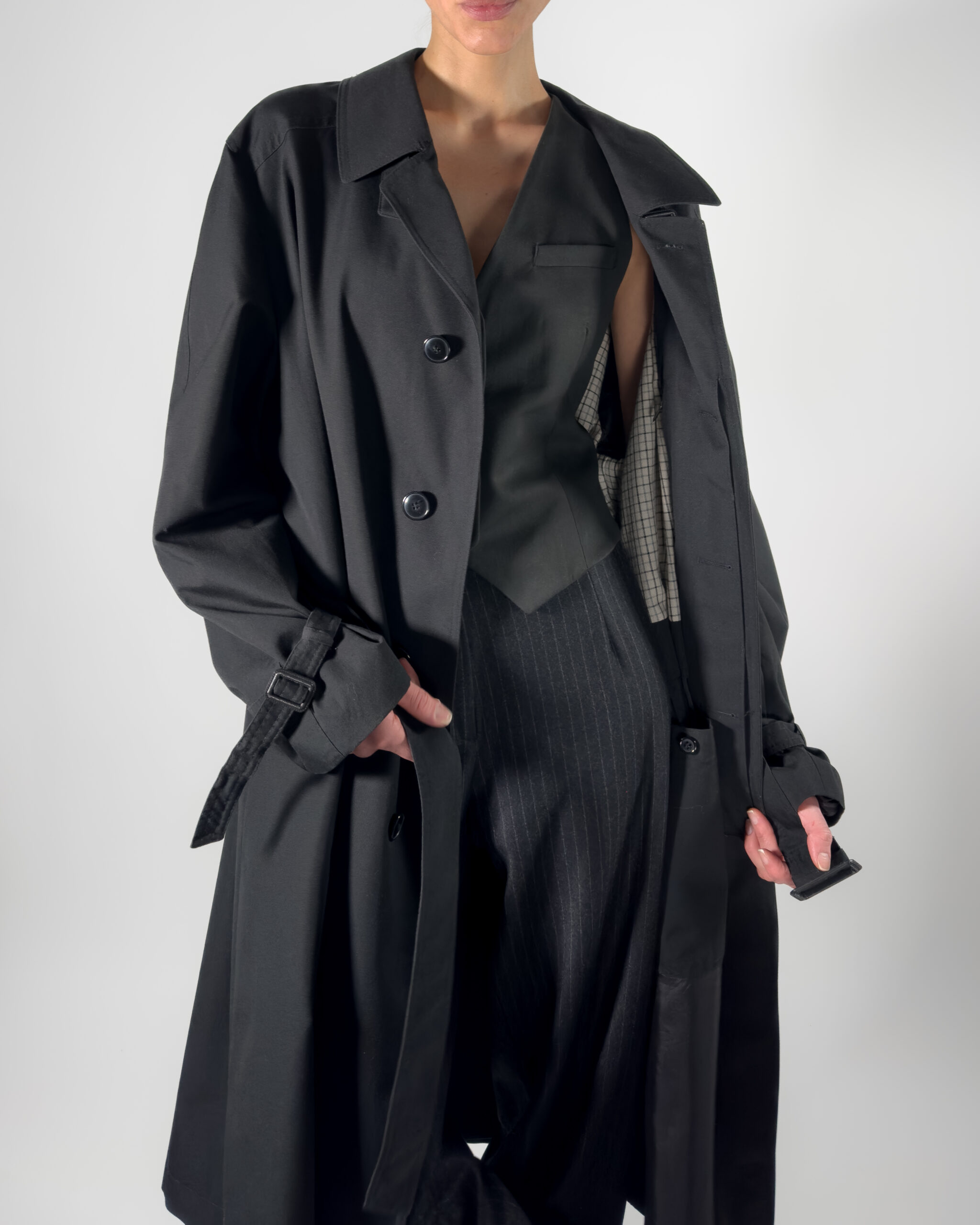 Belted Long Trench Coat | Black