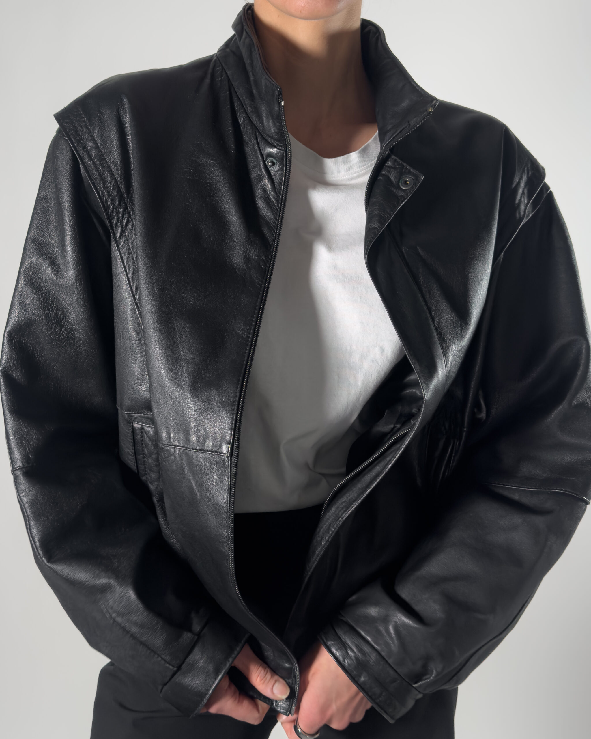 Leather Bomber Jacket | Black