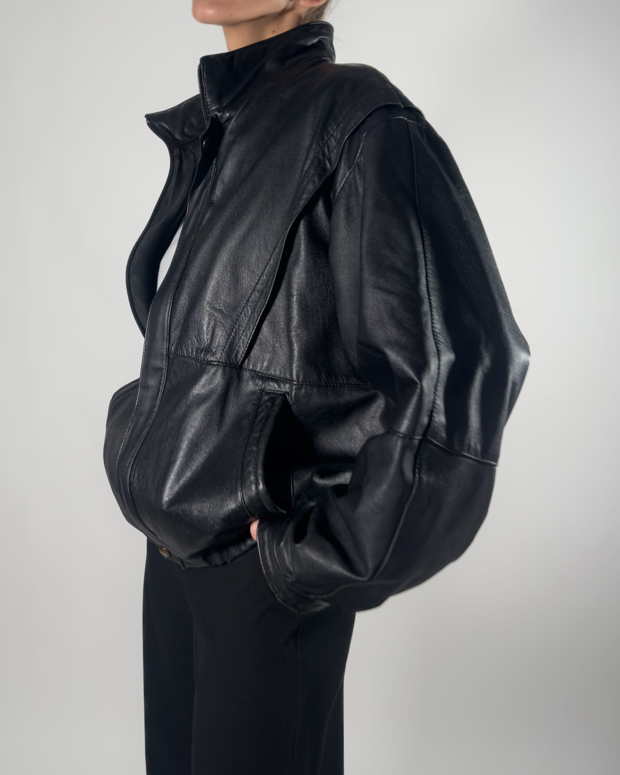 Leather Bomber Jacket | Black