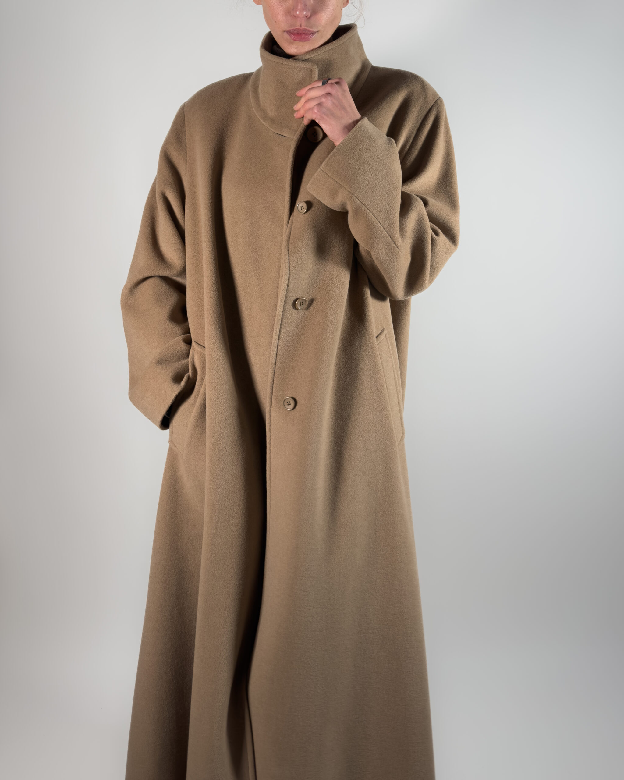 Angora & Wool Blend Maxi Coat | Beige