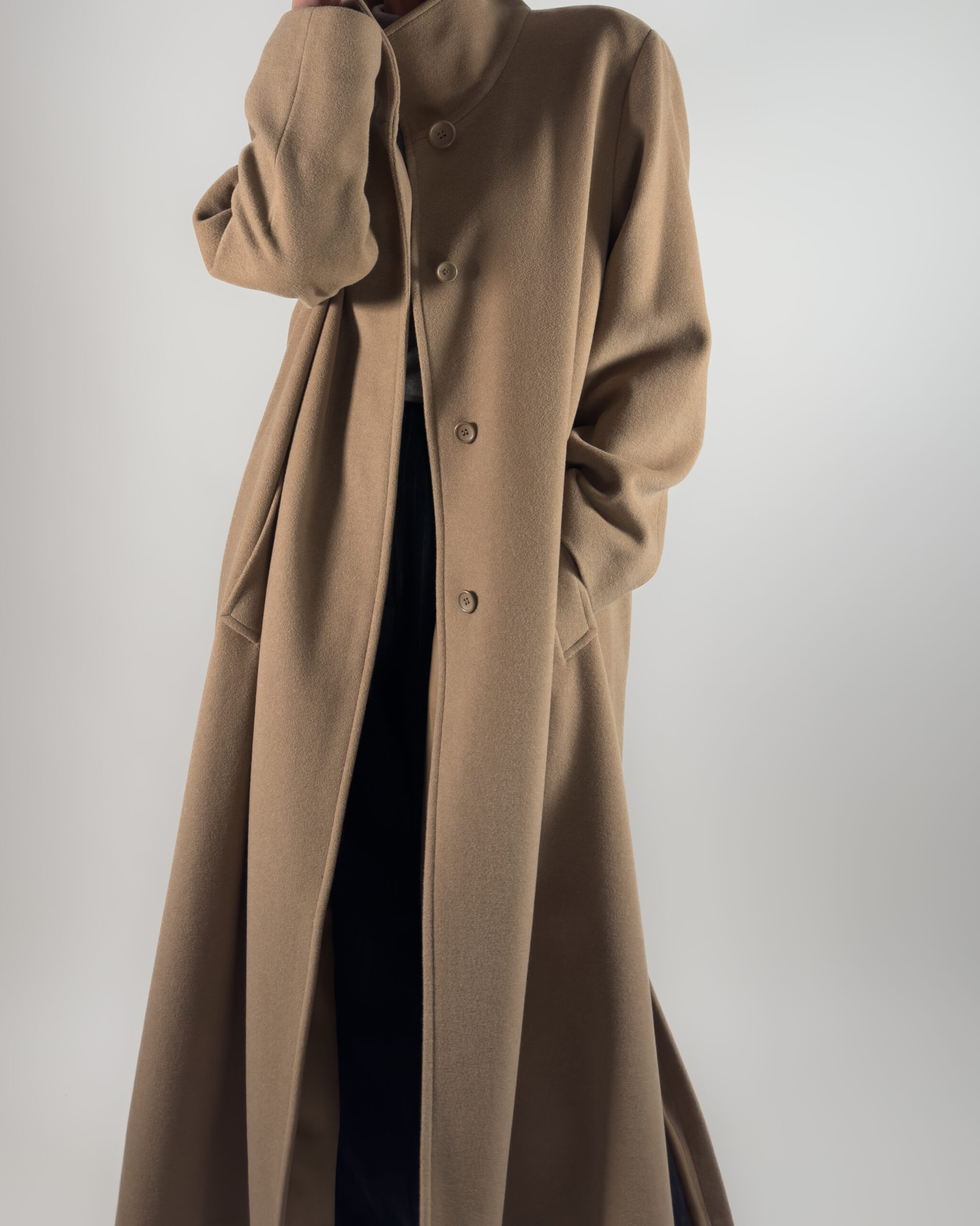 Angora & Wool Blend Maxi Coat | Beige