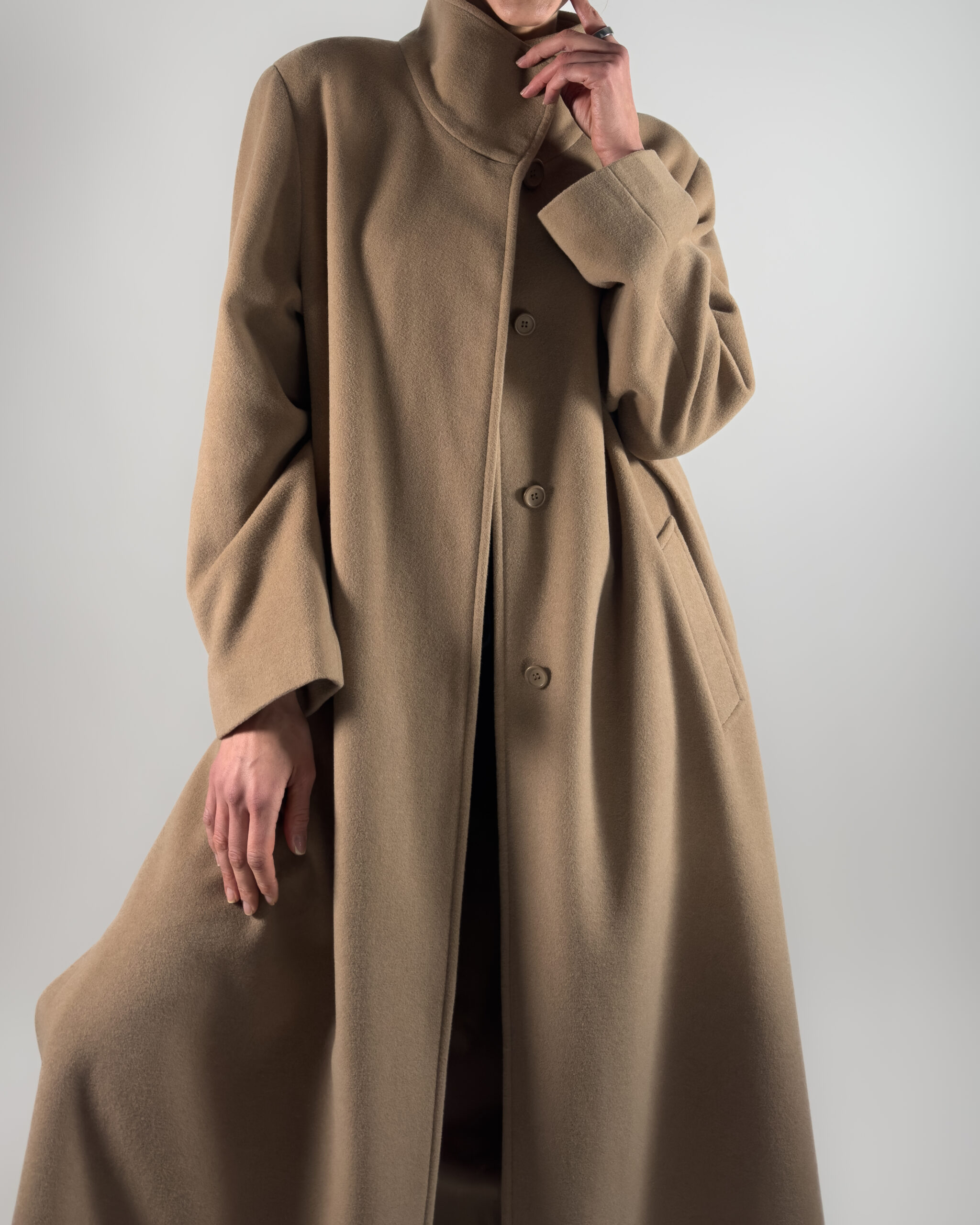 Angora & Wool Blend Maxi Coat | Beige