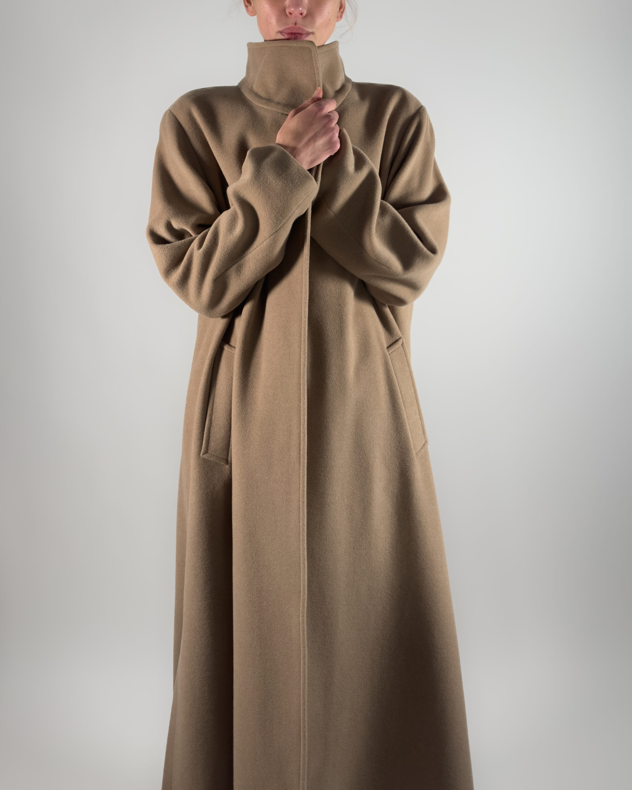 Angora & Wool Blend Maxi Coat | Beige