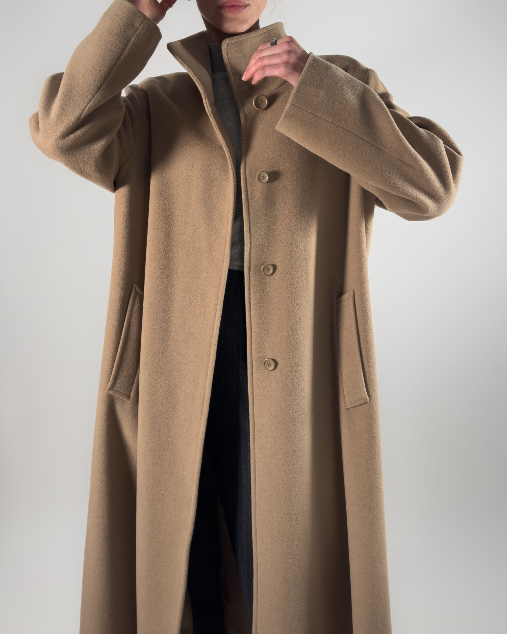 Angora & Wool Blend Maxi Coat | Beige