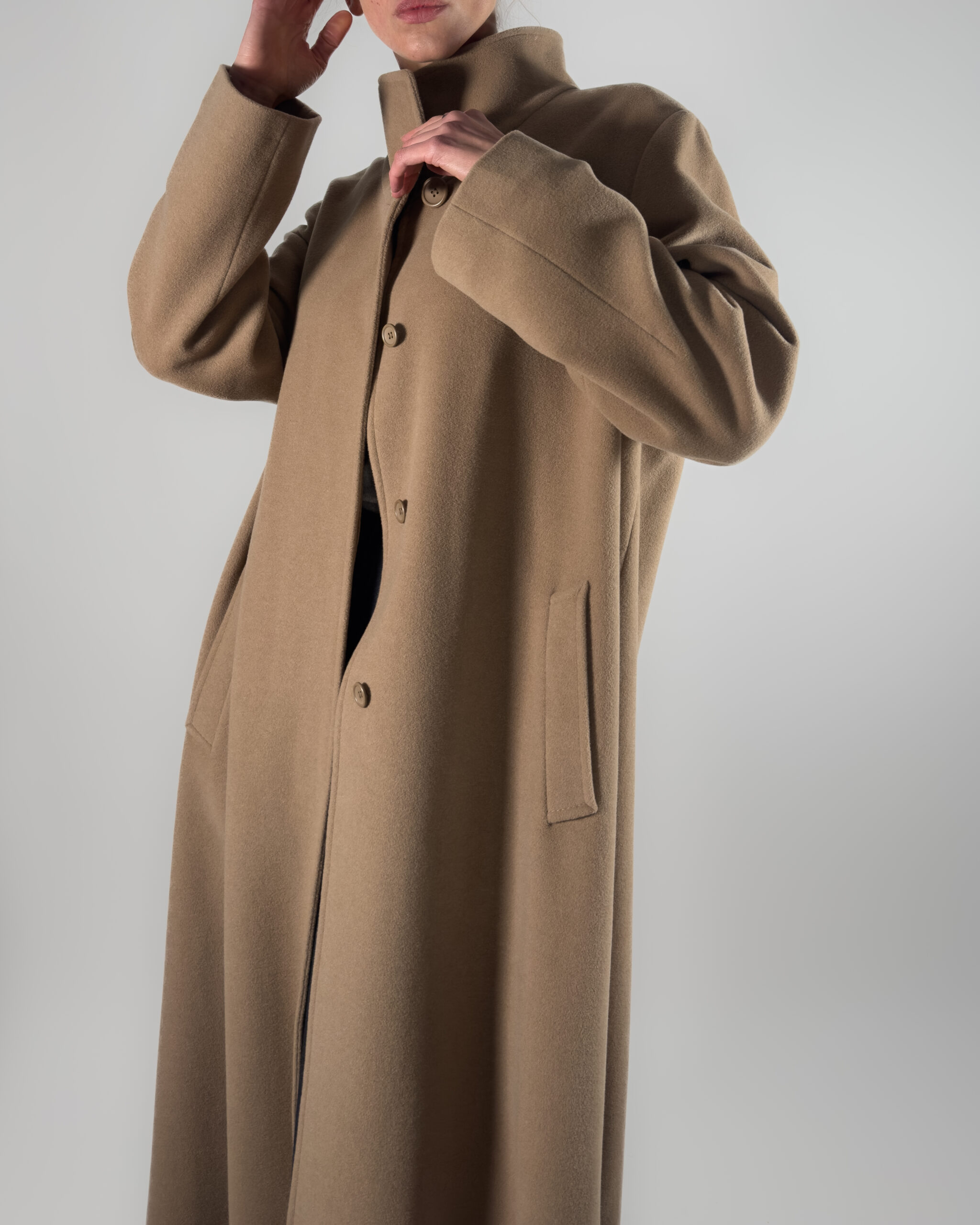 Angora & Wool Blend Maxi Coat | Beige