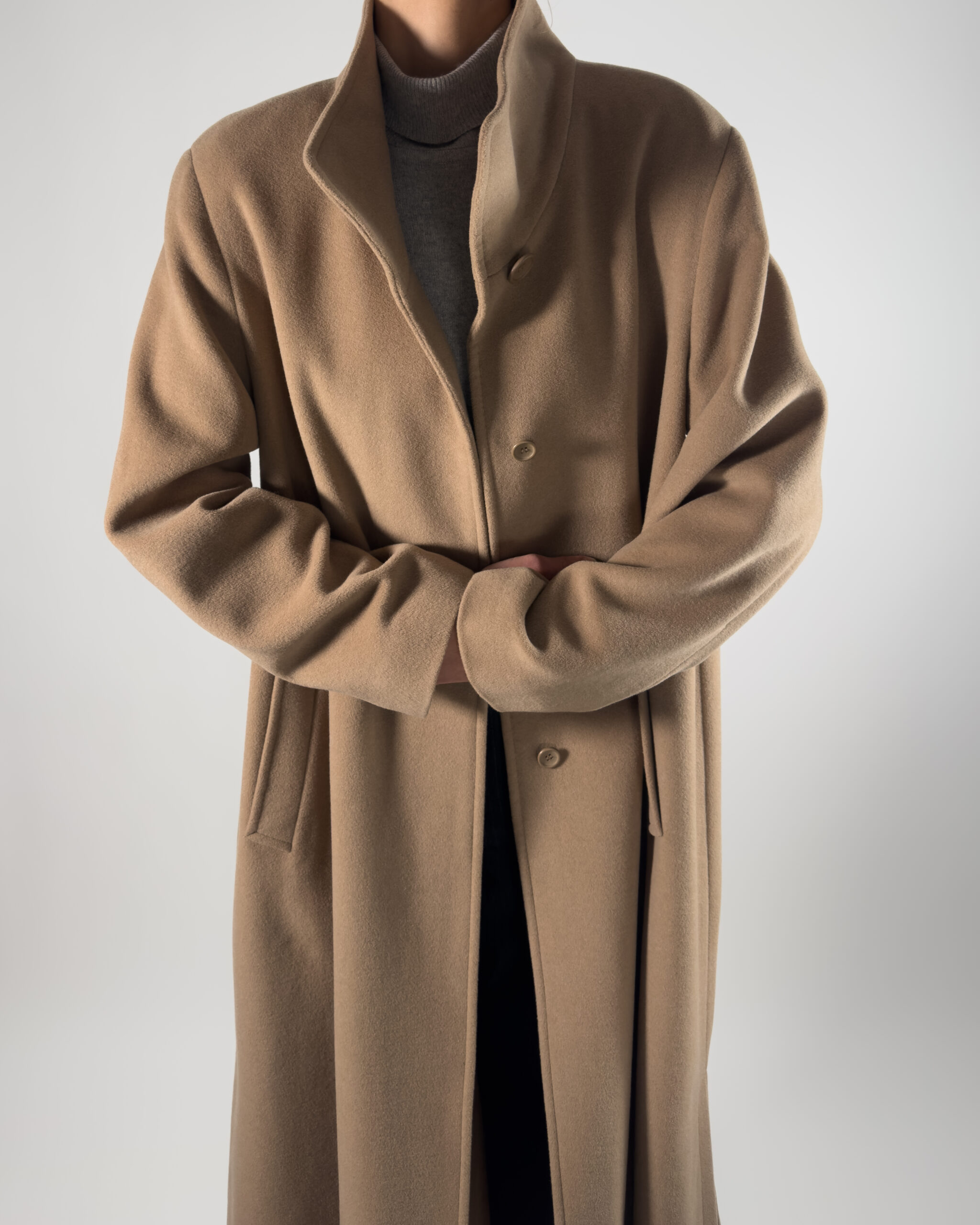 Angora & Wool Blend Maxi Coat | Beige