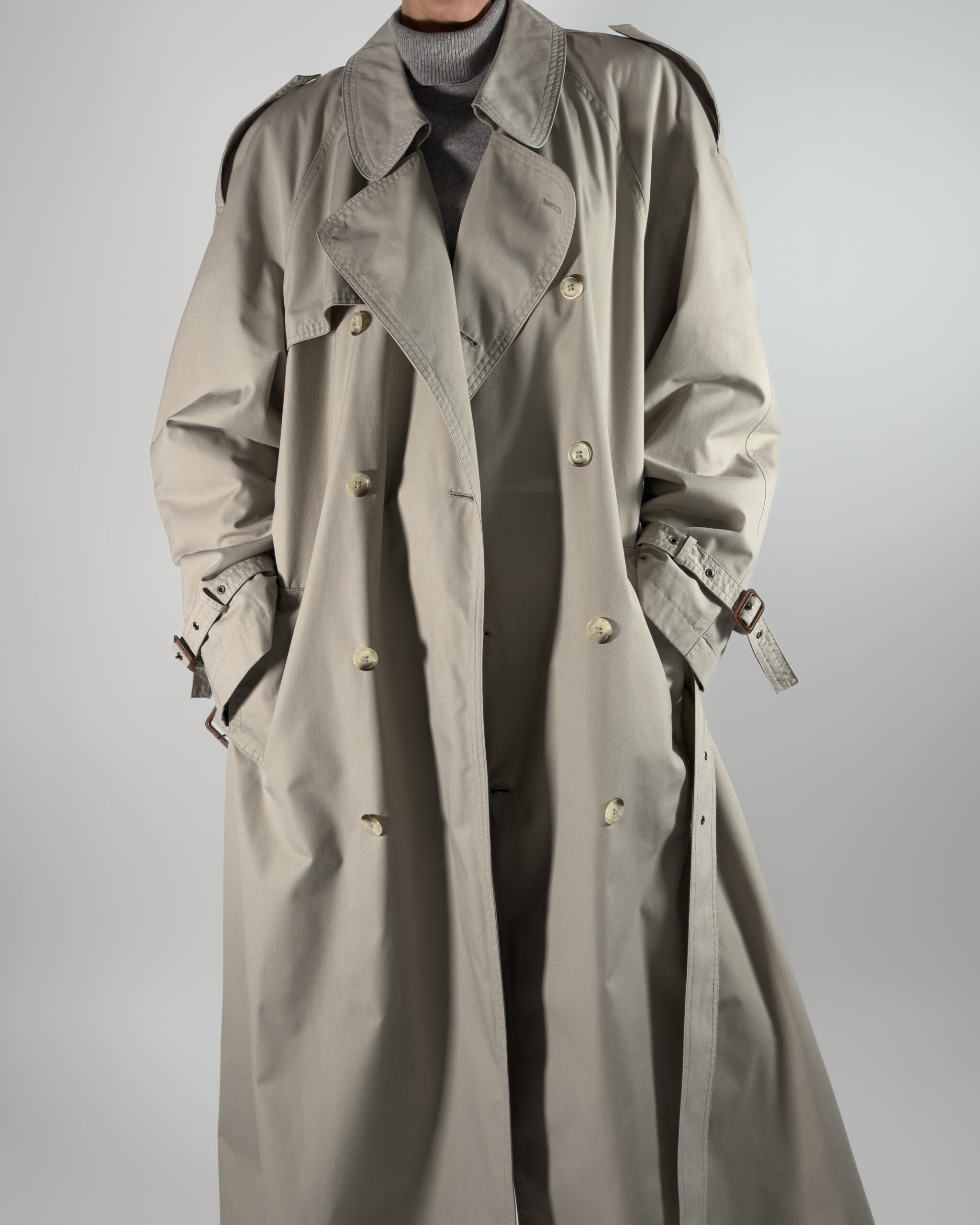 Double-Breasted Long Trench Coat | Light Grey