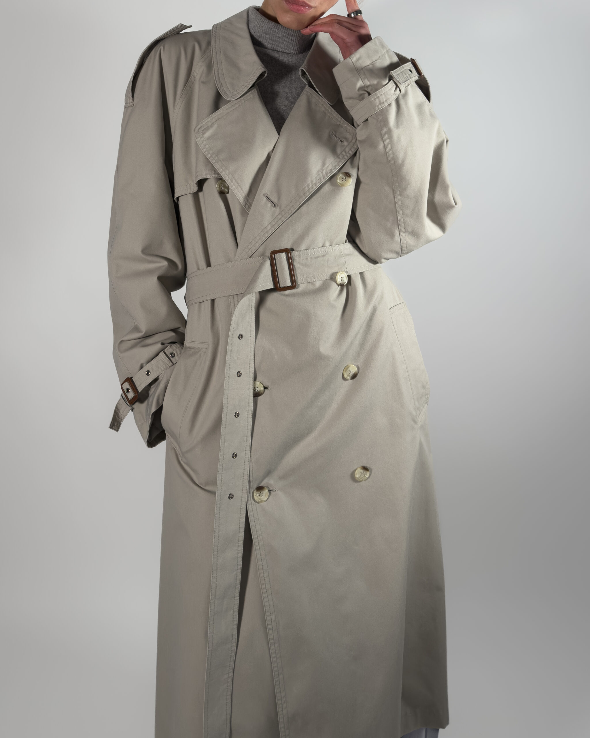 Double-Breasted Long Trench Coat | Light Grey