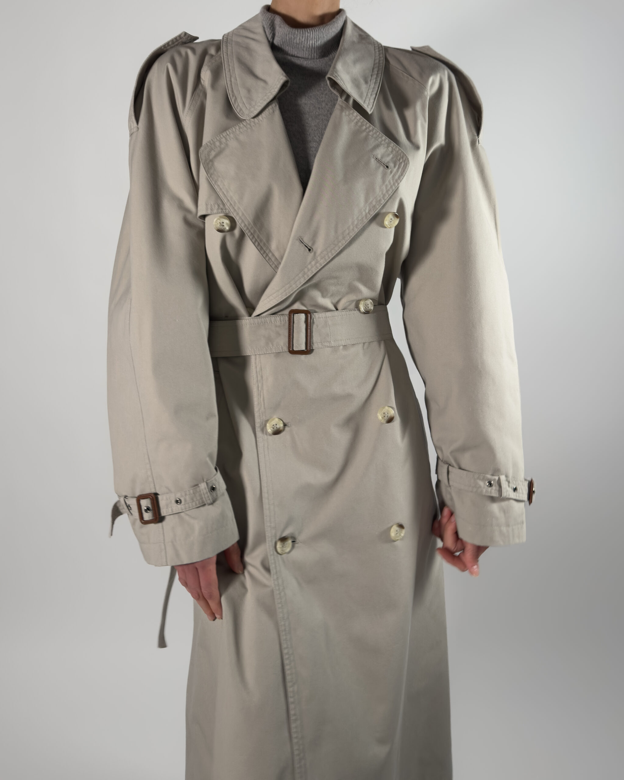 Double-Breasted Long Trench Coat | Light Grey