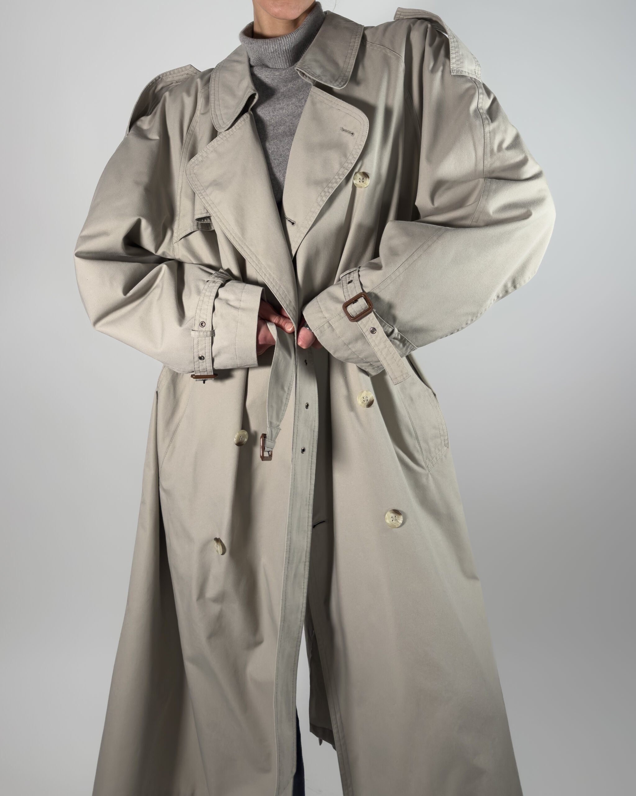 Double-Breasted Long Trench Coat | Light Grey