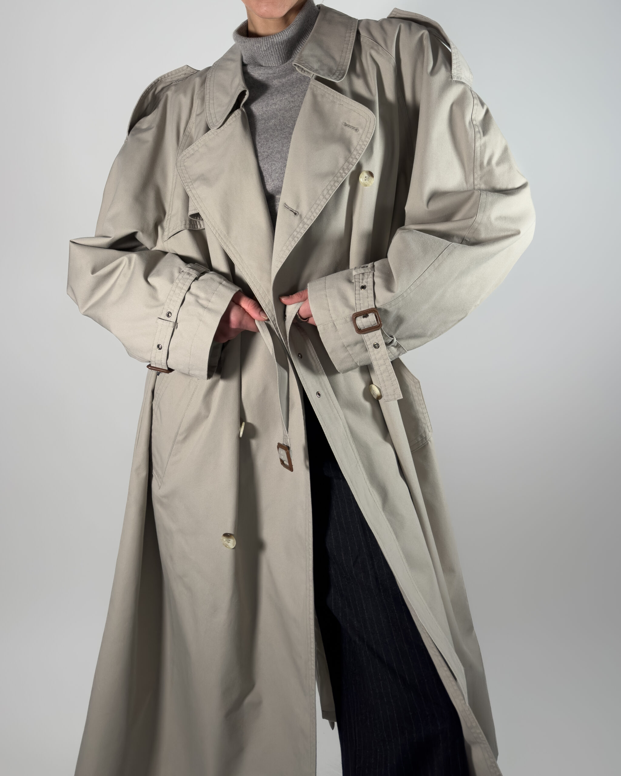 Double-Breasted Long Trench Coat | Light Grey