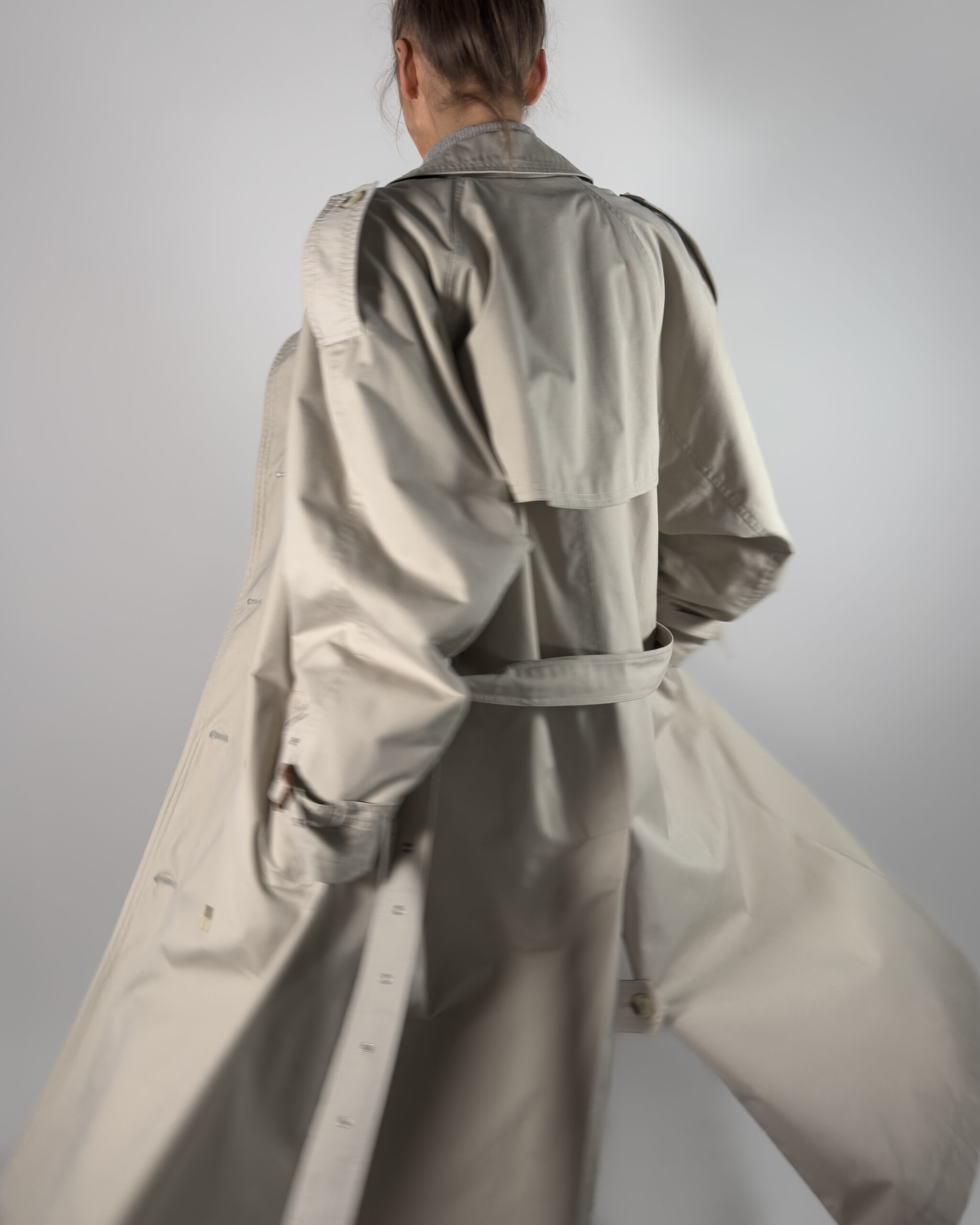 Double-Breasted Long Trench Coat | Light Grey