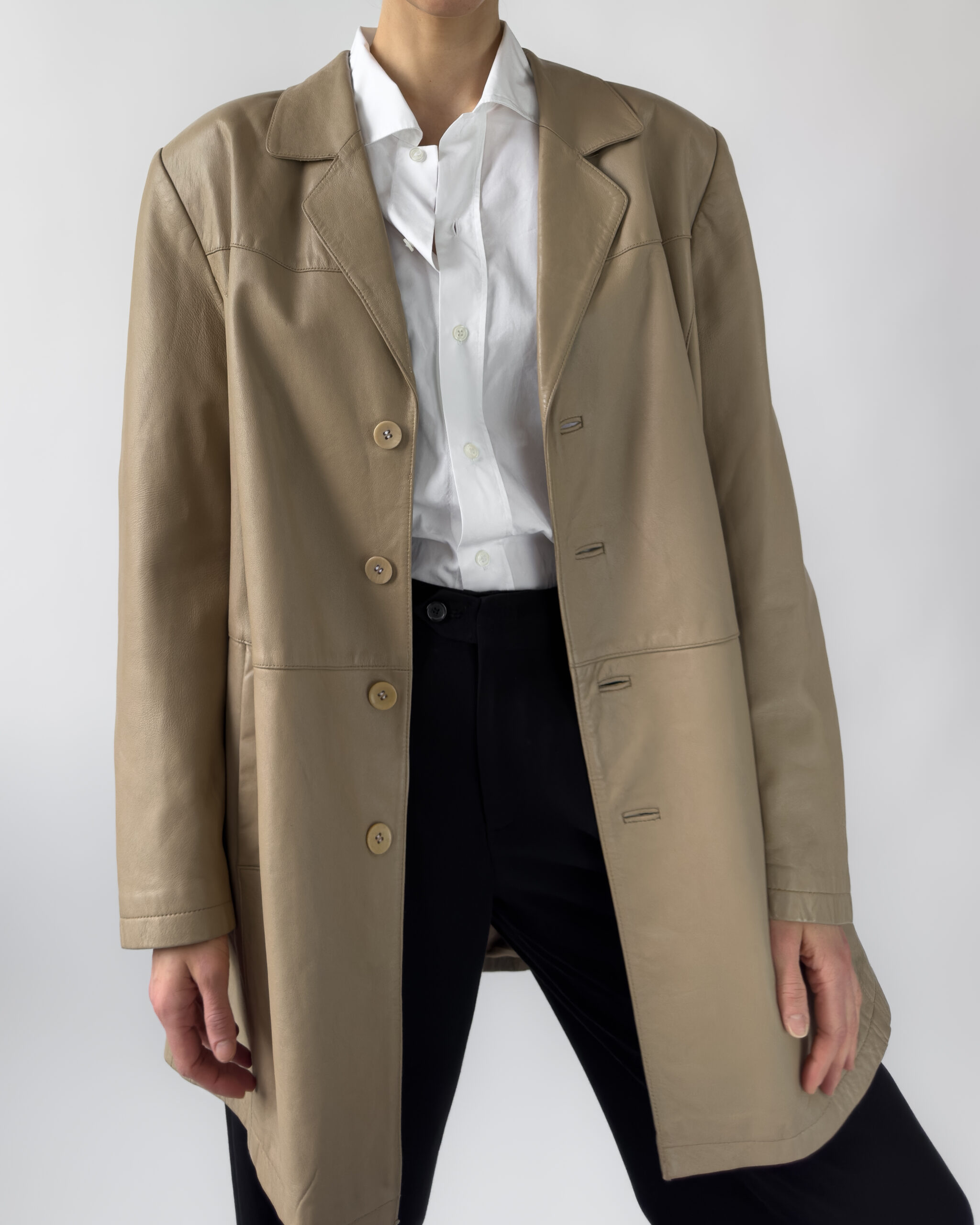 Oversized Leather Coat | Taupe