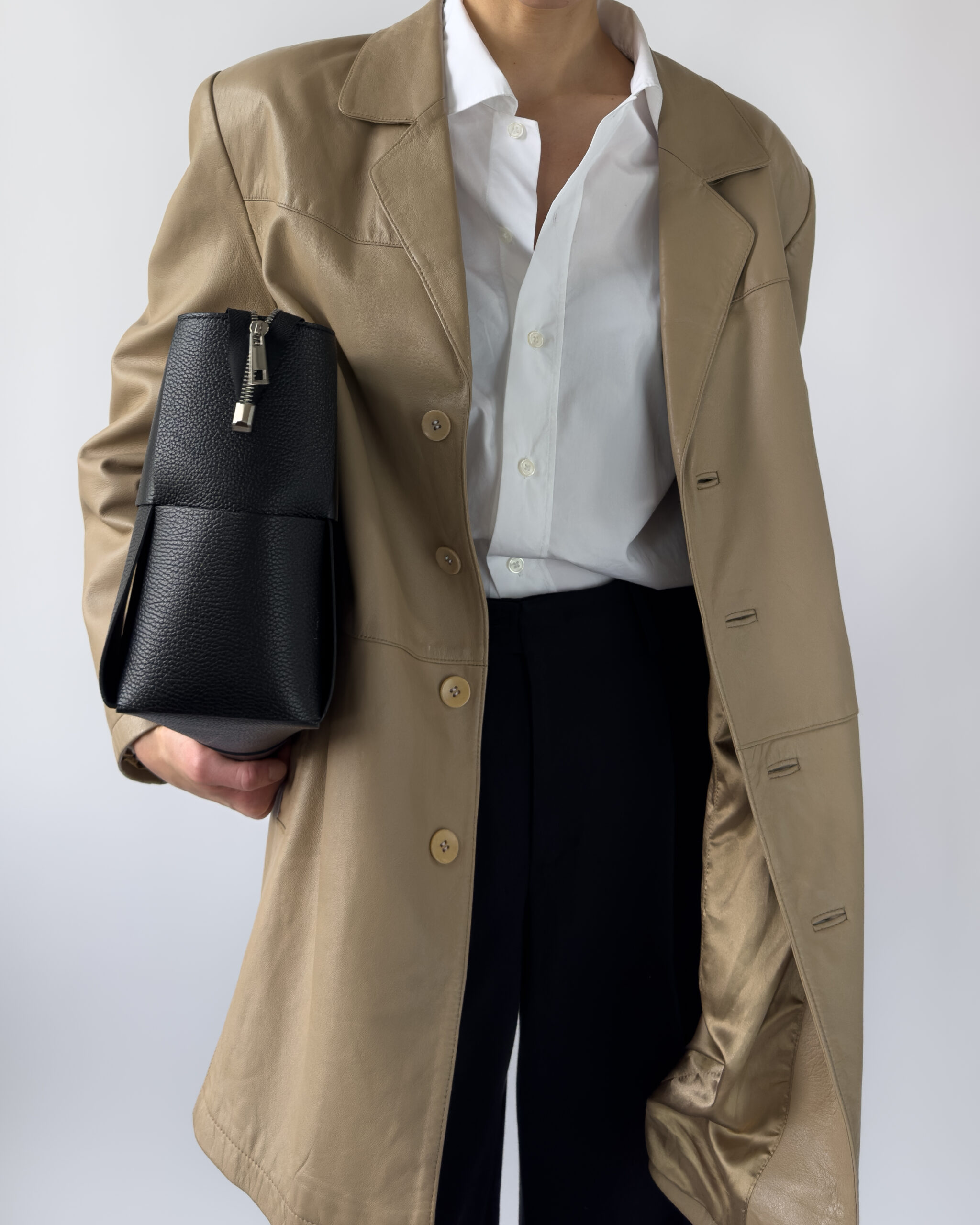 Oversized Leather Coat | Taupe