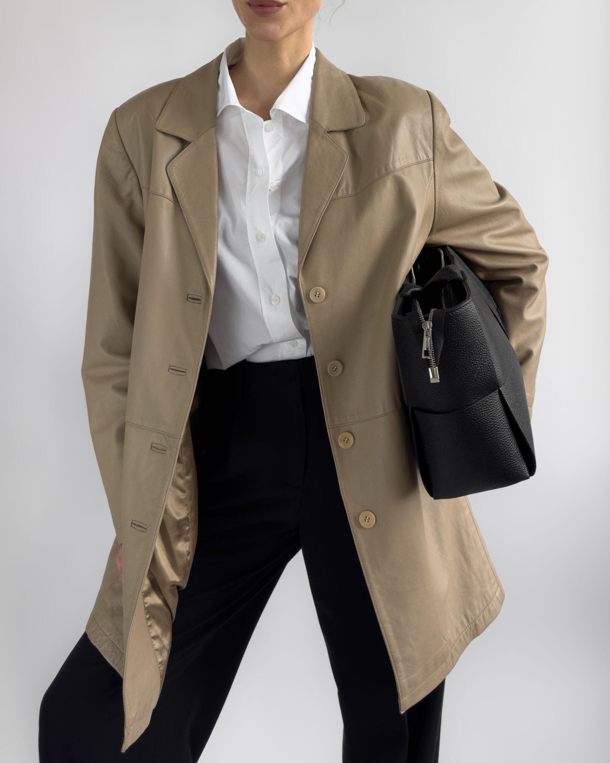 Oversized Leather Coat | Taupe