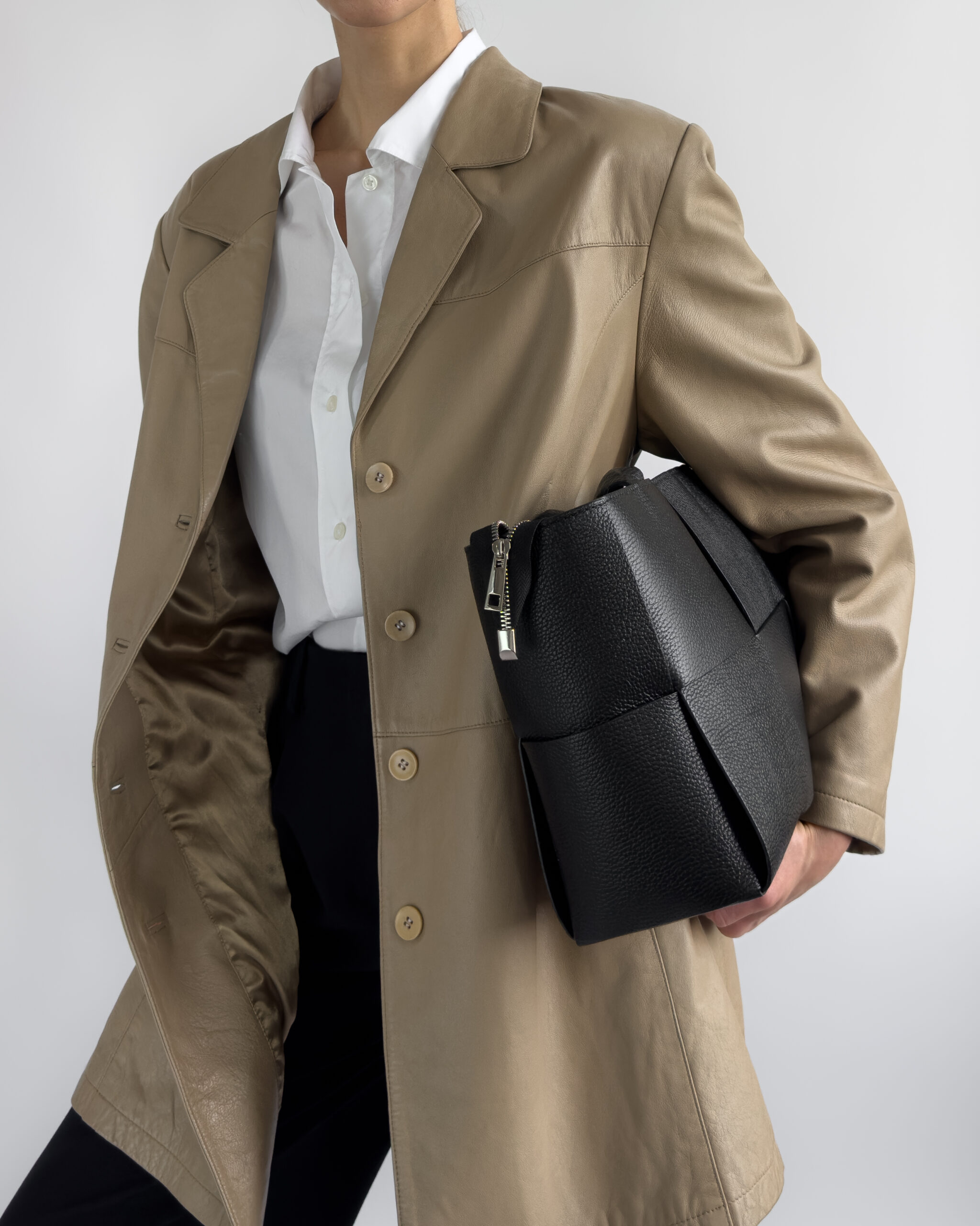 Oversized Leather Coat | Taupe