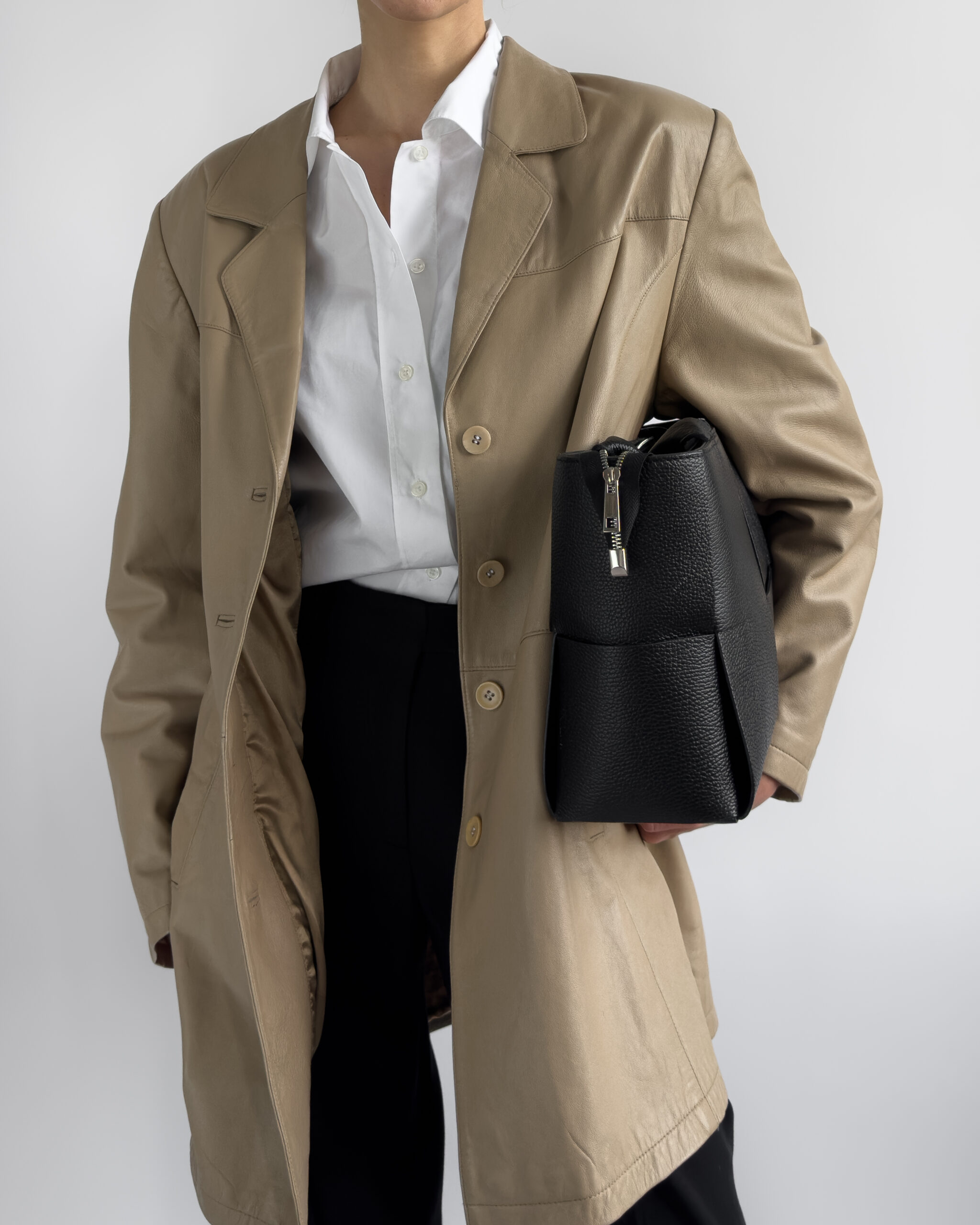 Oversized Leather Coat | Taupe