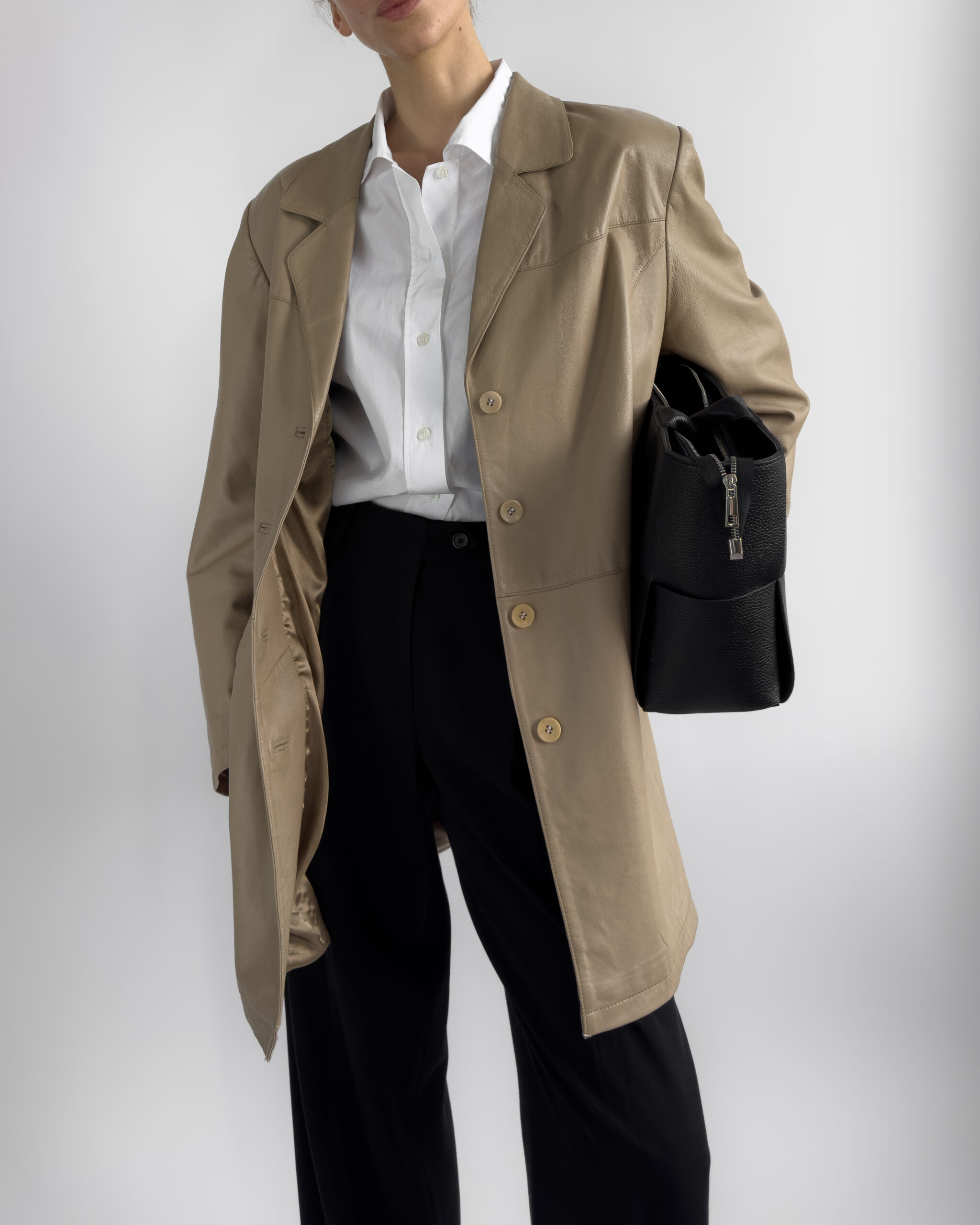 Oversized Leather Coat | Taupe