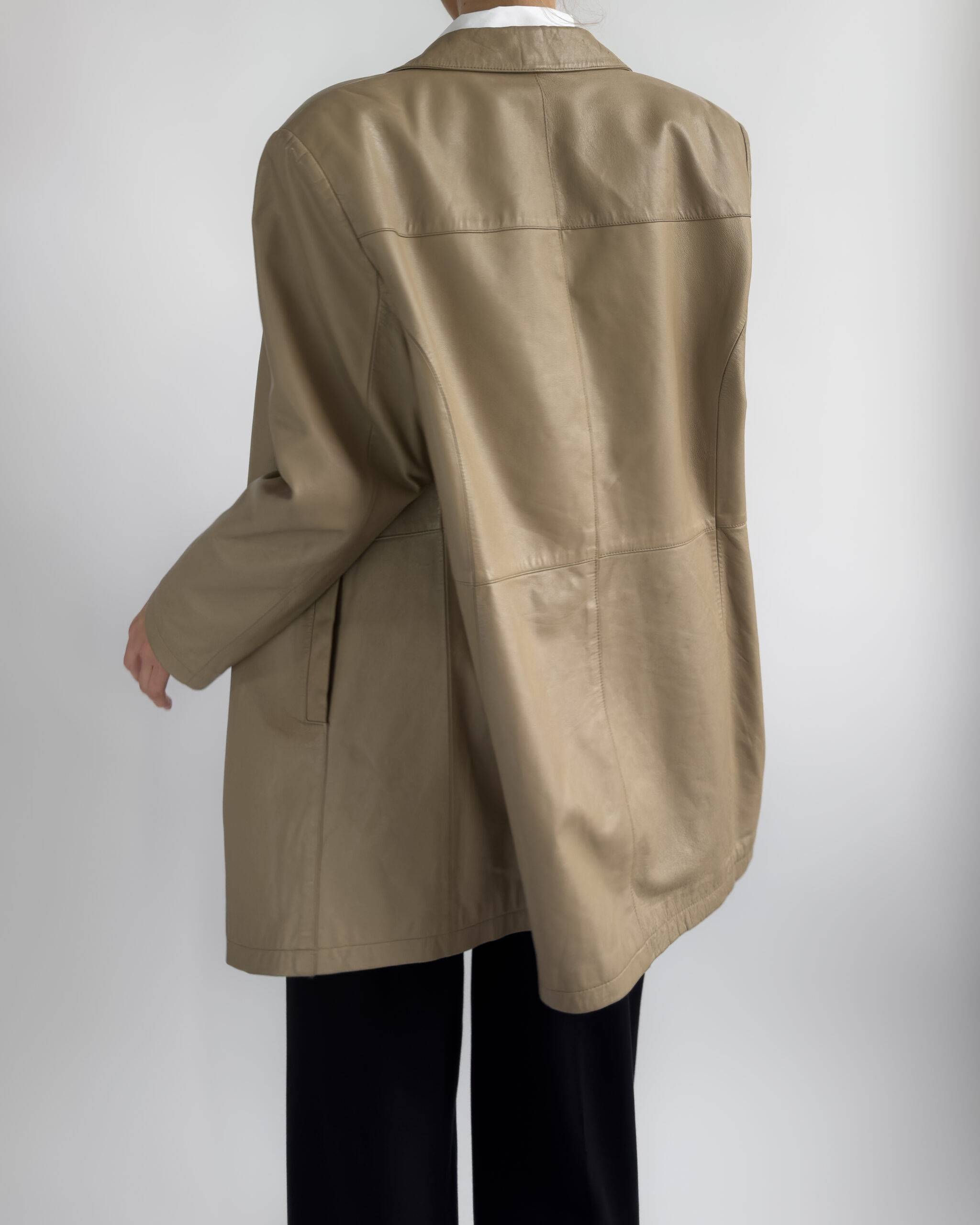 Oversized Leather Coat | Taupe