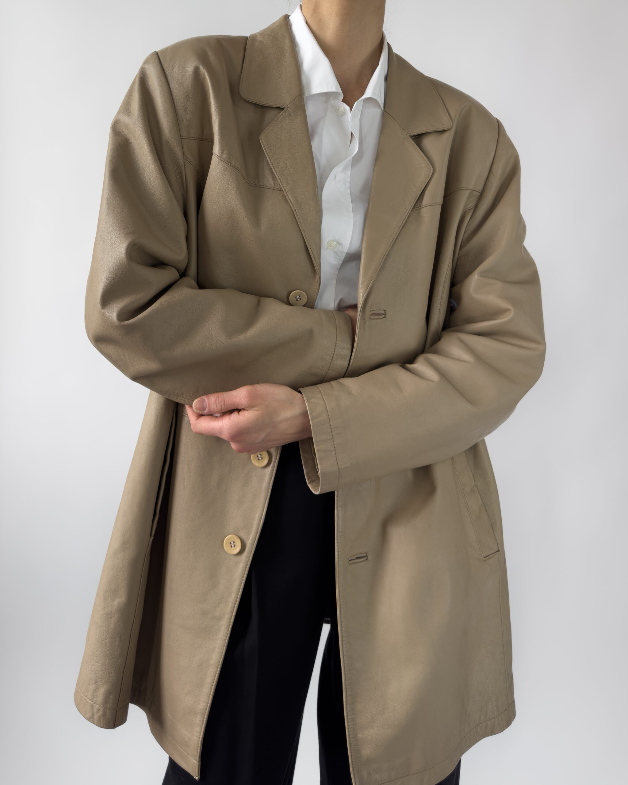 Oversized Leather Coat | Taupe