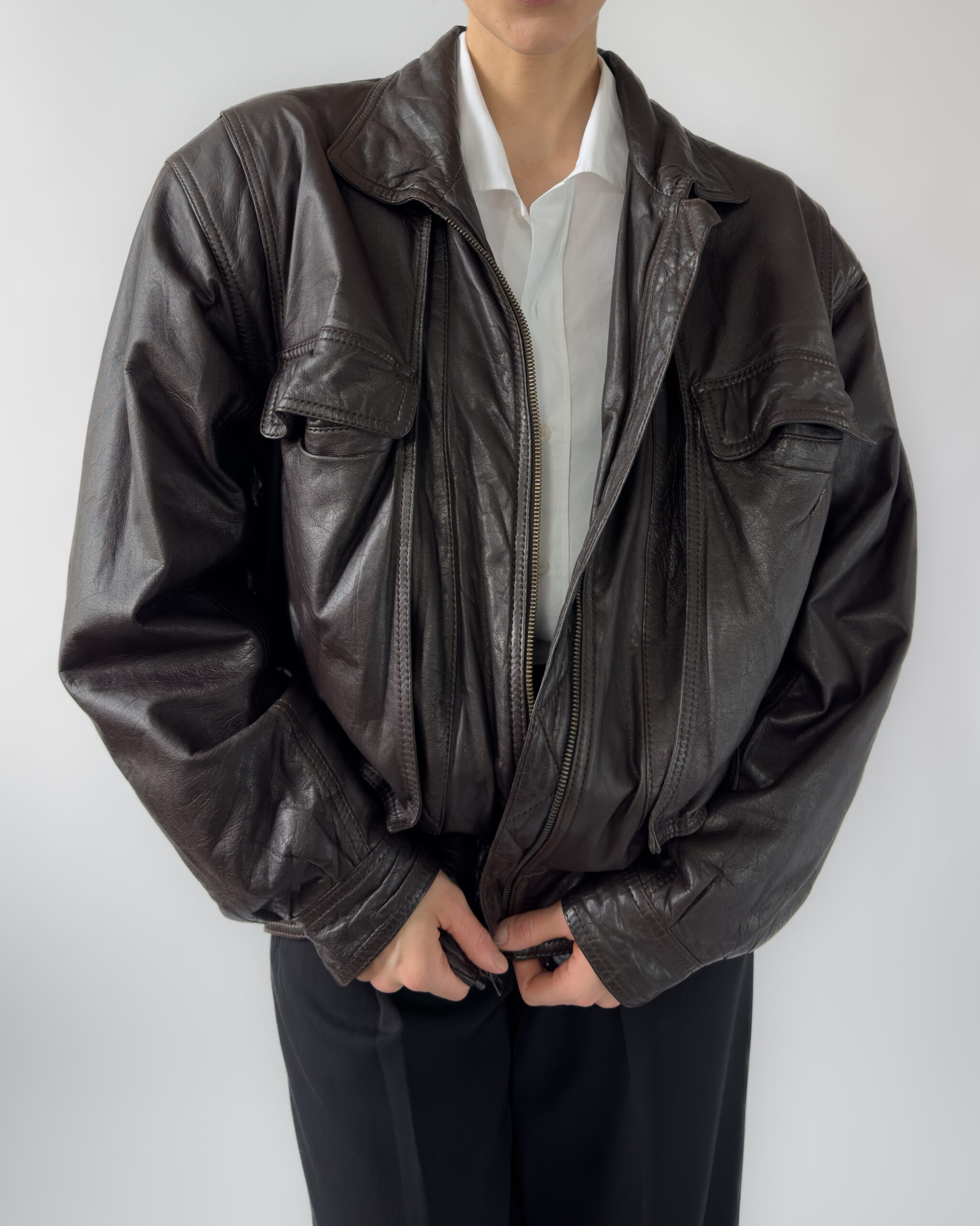 Lambskin leather bomber | Chocolate brown