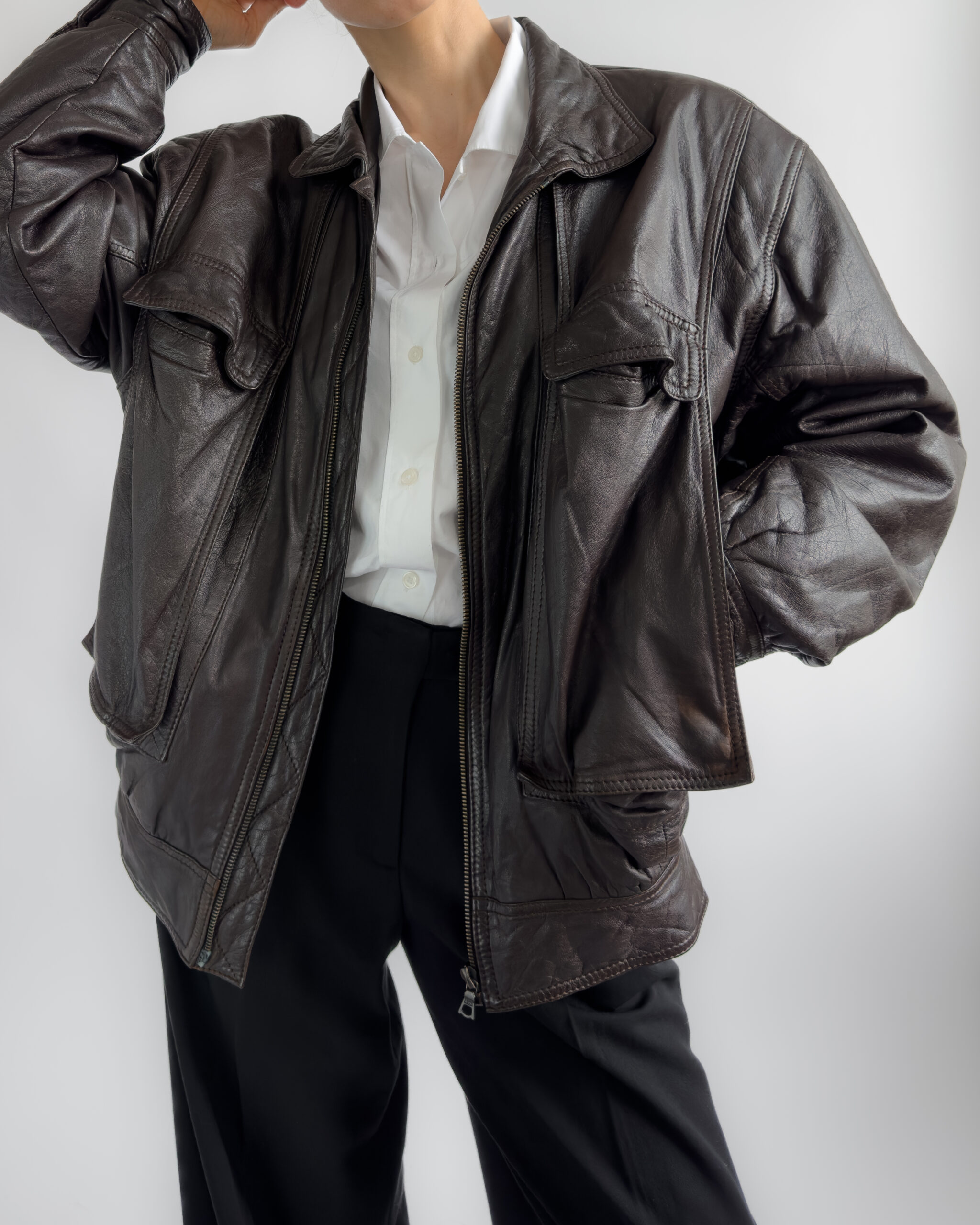 Lambskin leather bomber | Chocolate brown