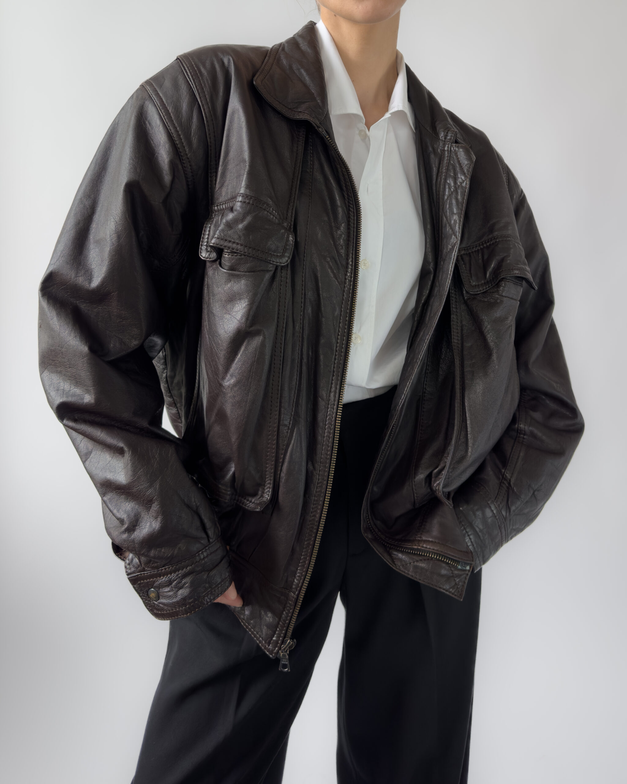 Lambskin leather bomber | Chocolate brown