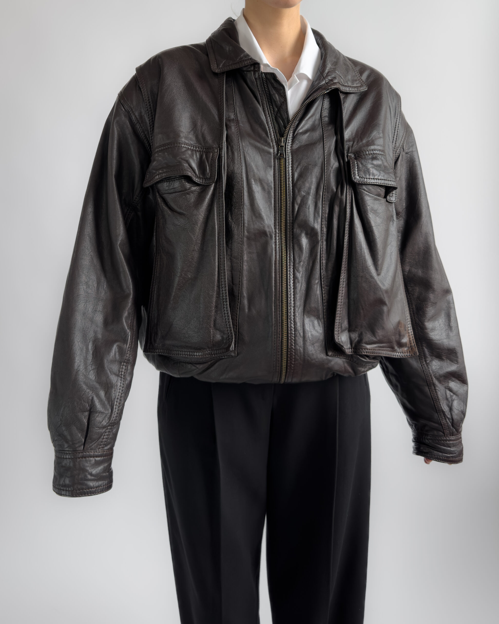 Lambskin leather bomber | Chocolate brown