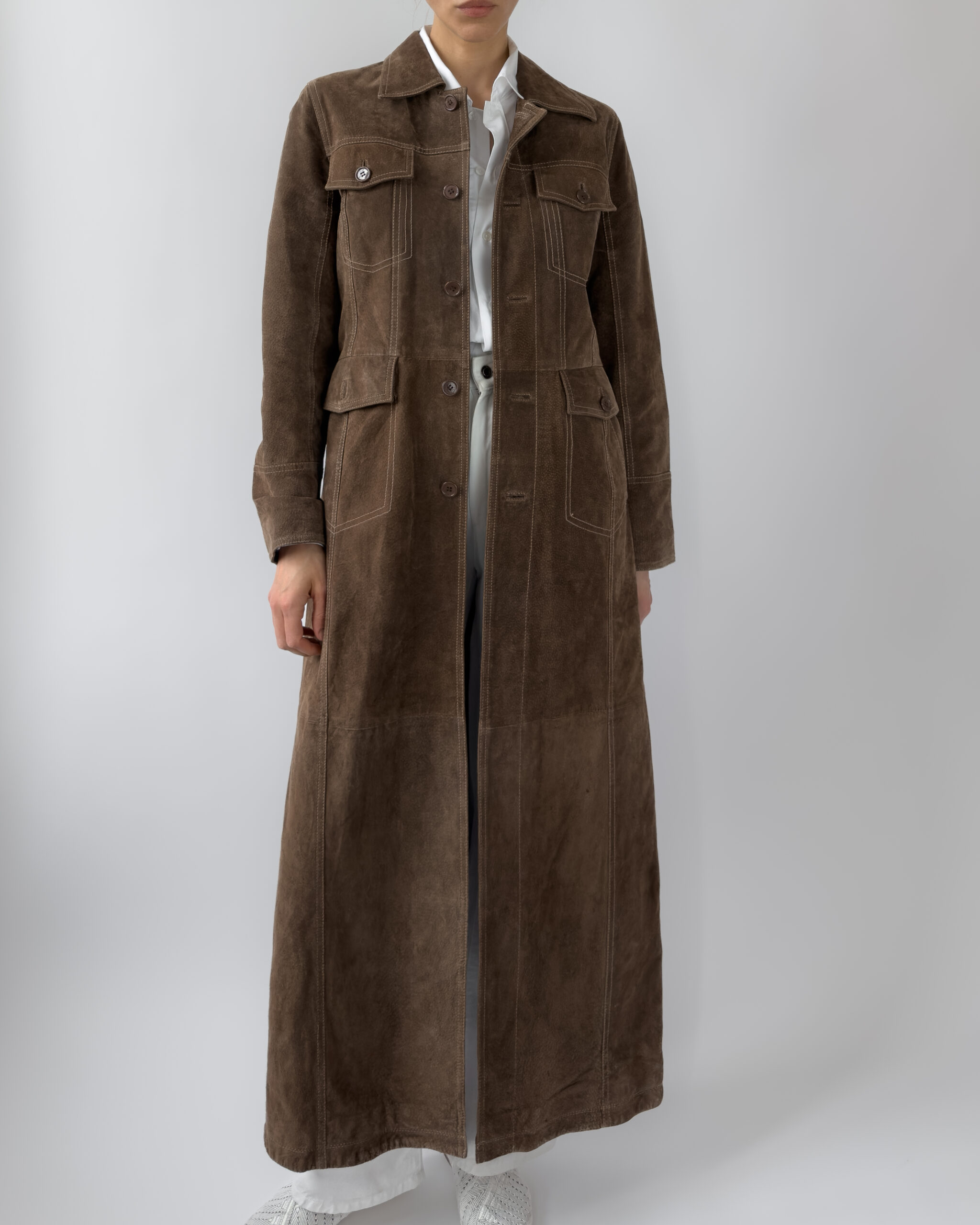 Suede Maxi Coat | Deep Brown
