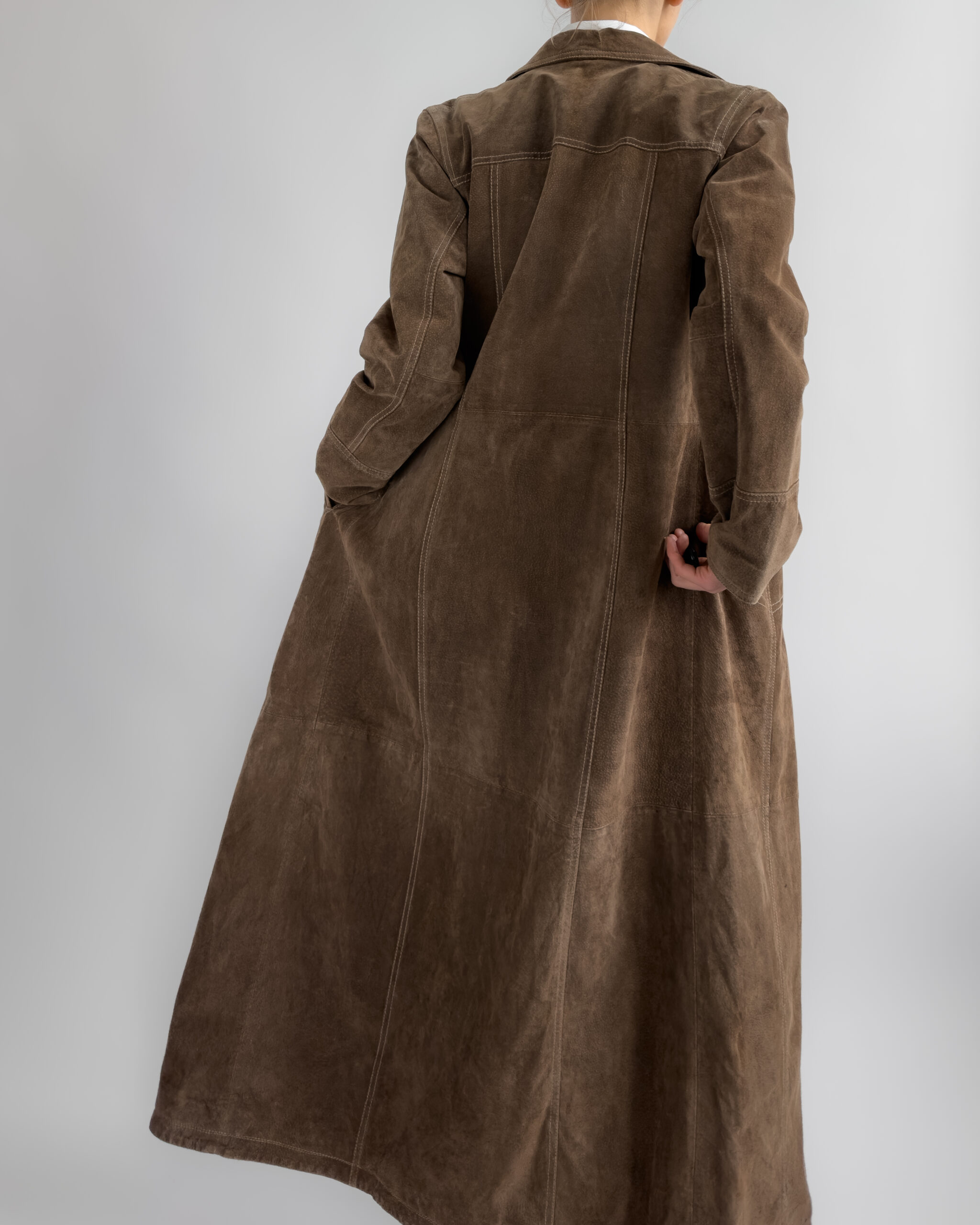 Suede Maxi Coat | Deep Brown