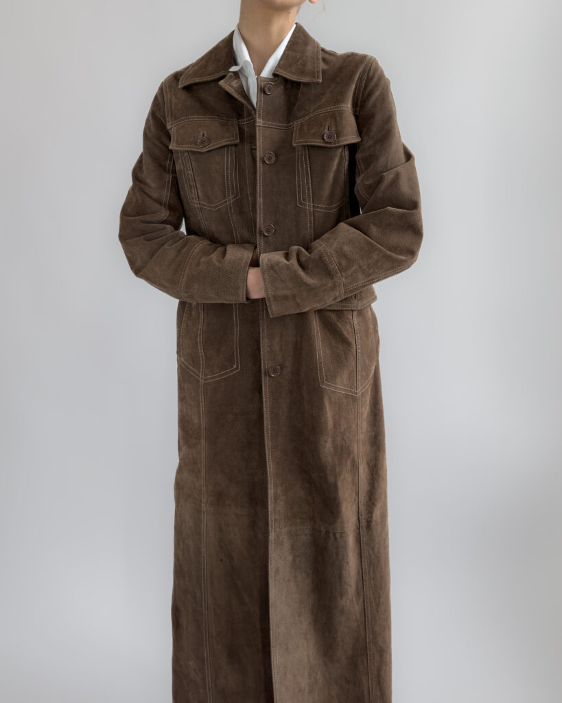 Suede Maxi Coat | Deep Brown