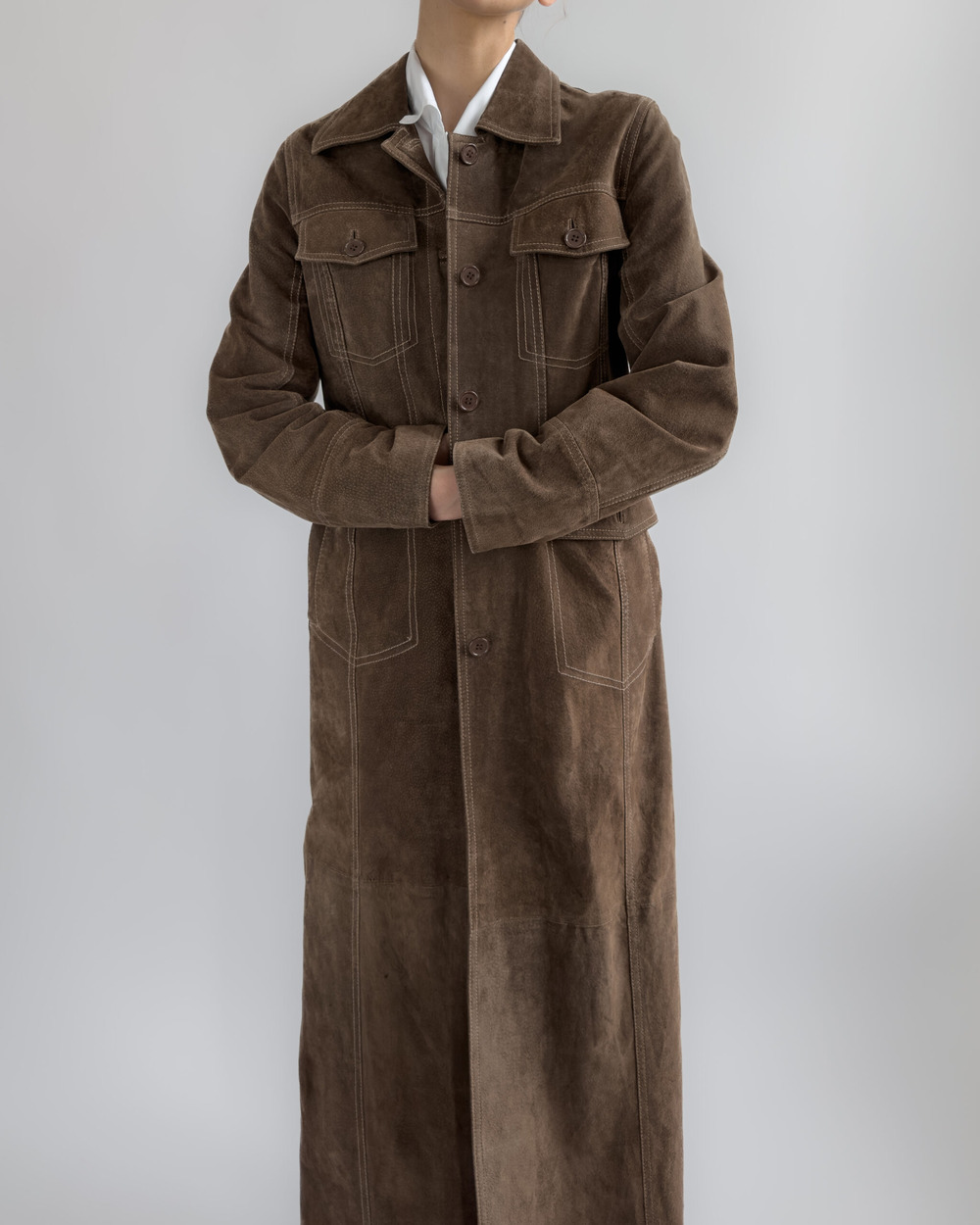 Suede Maxi Coat | Deep Brown