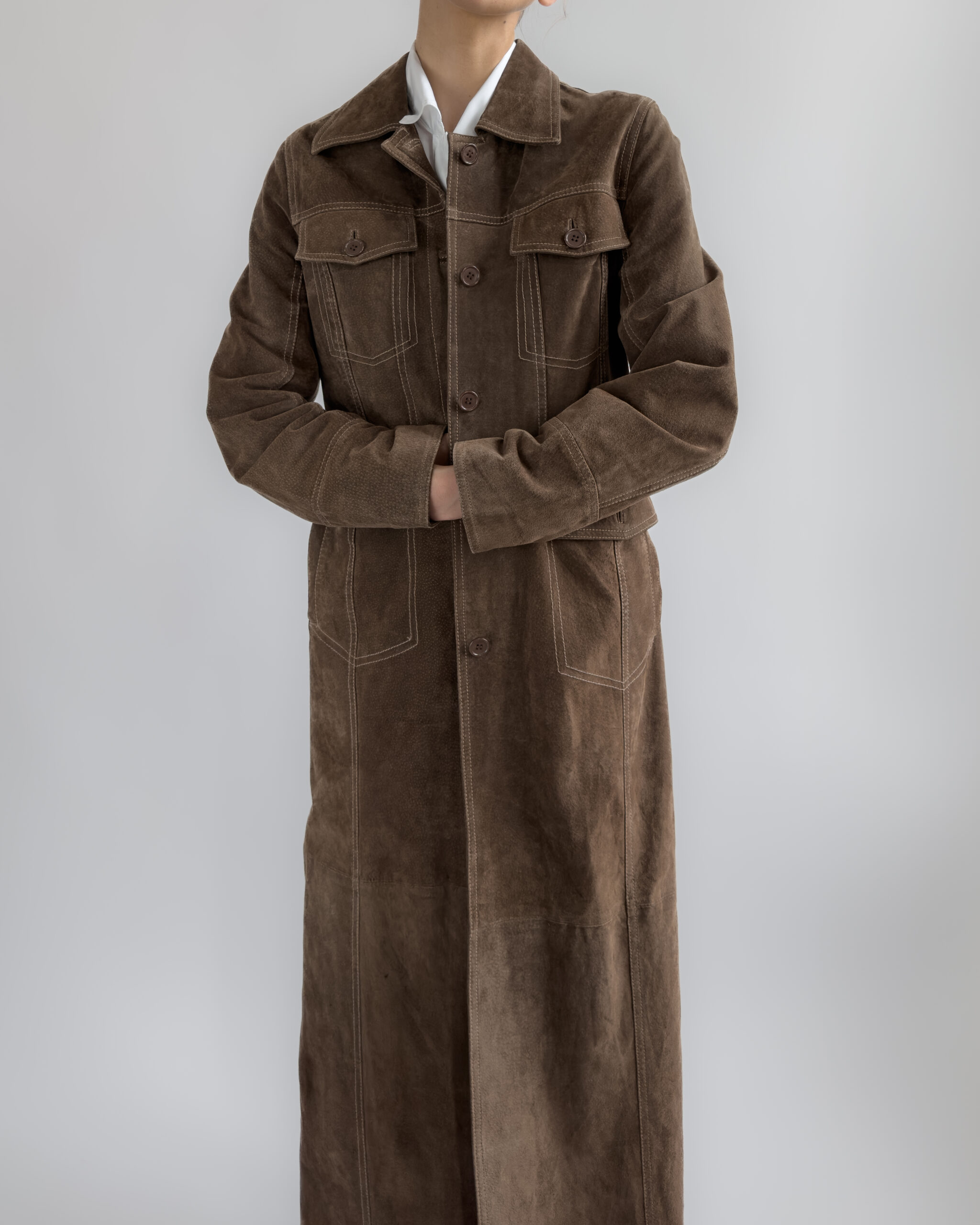 Suede Maxi Coat | Deep Brown