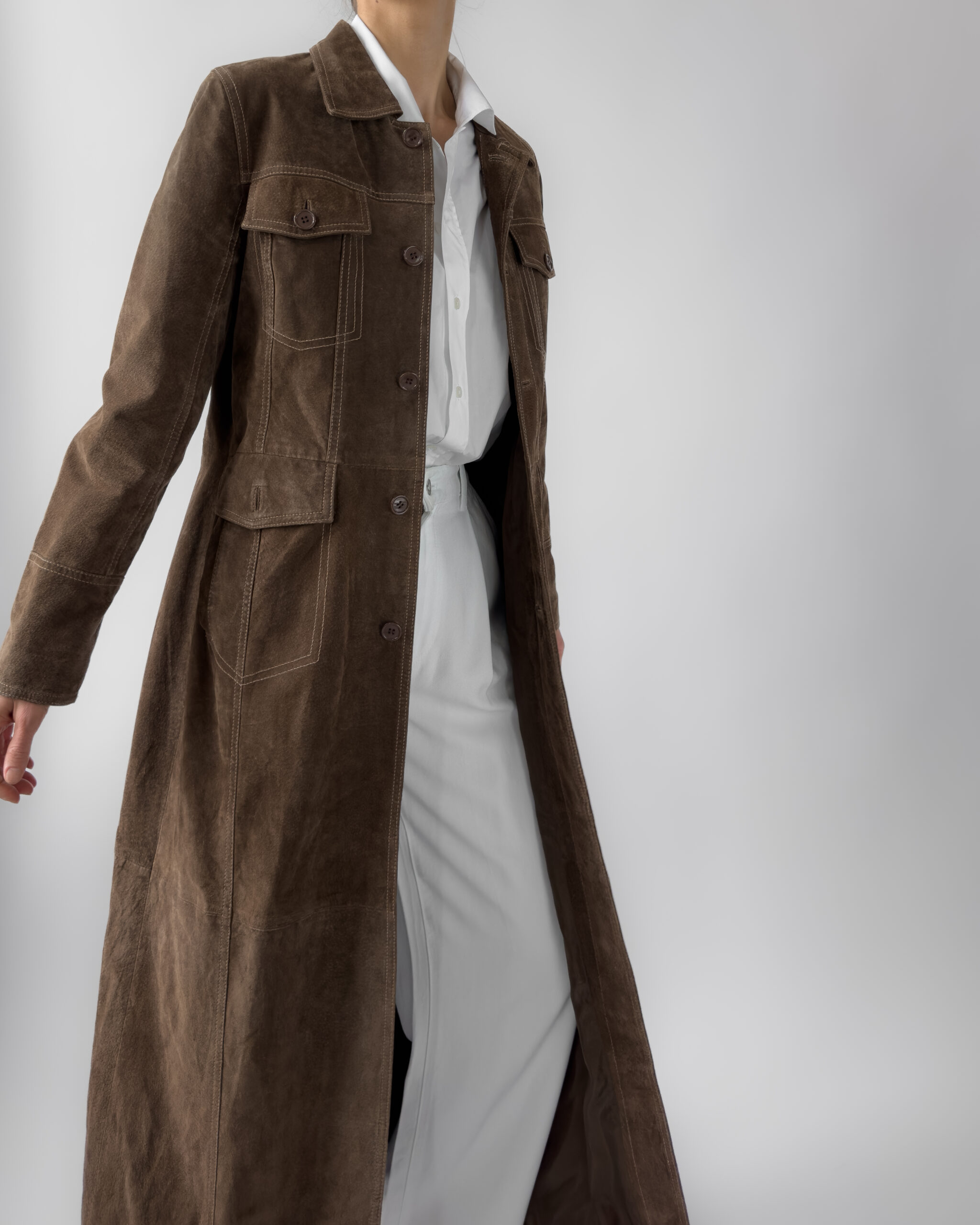 Suede Maxi Coat | Deep Brown