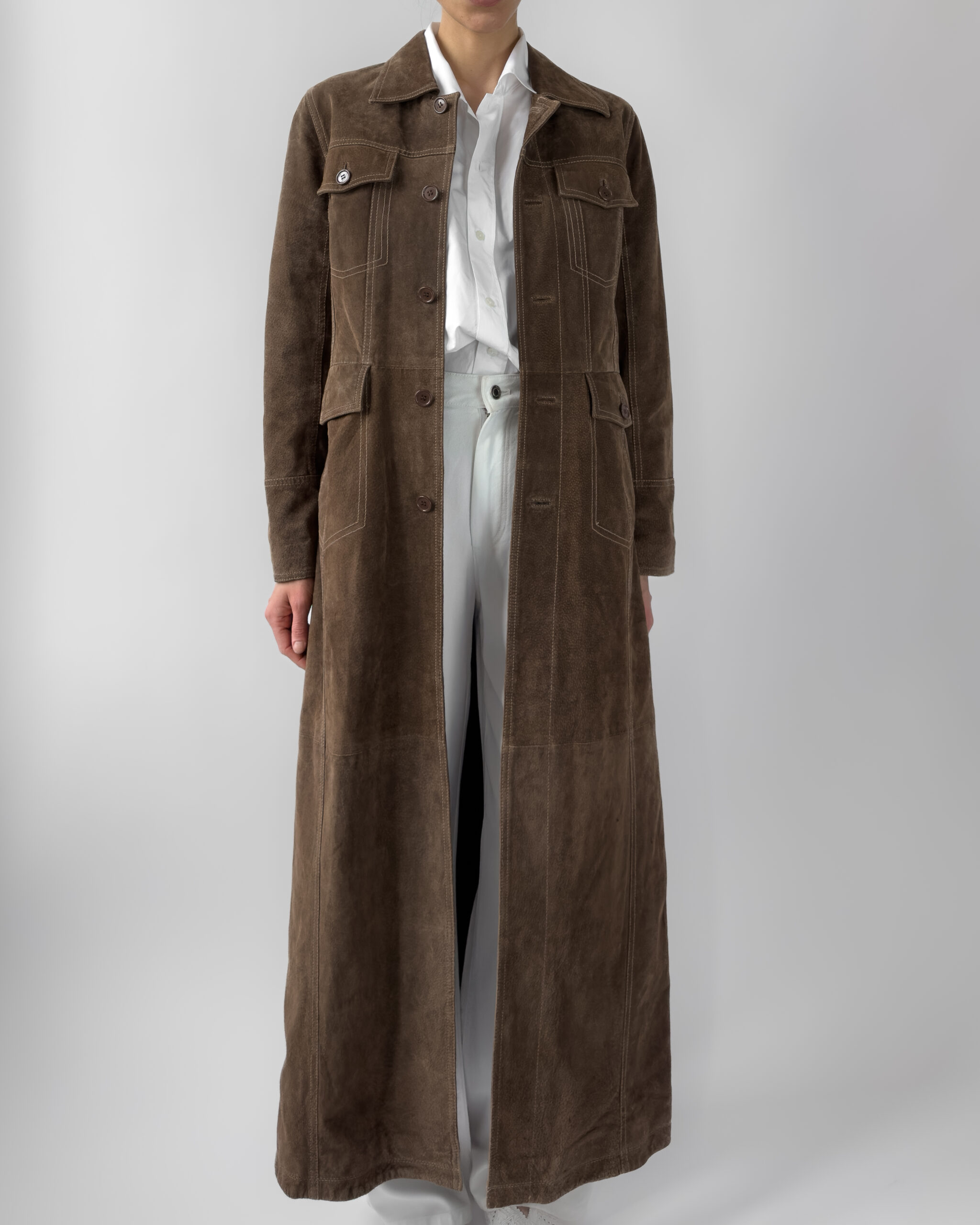 Suede Maxi Coat | Deep Brown
