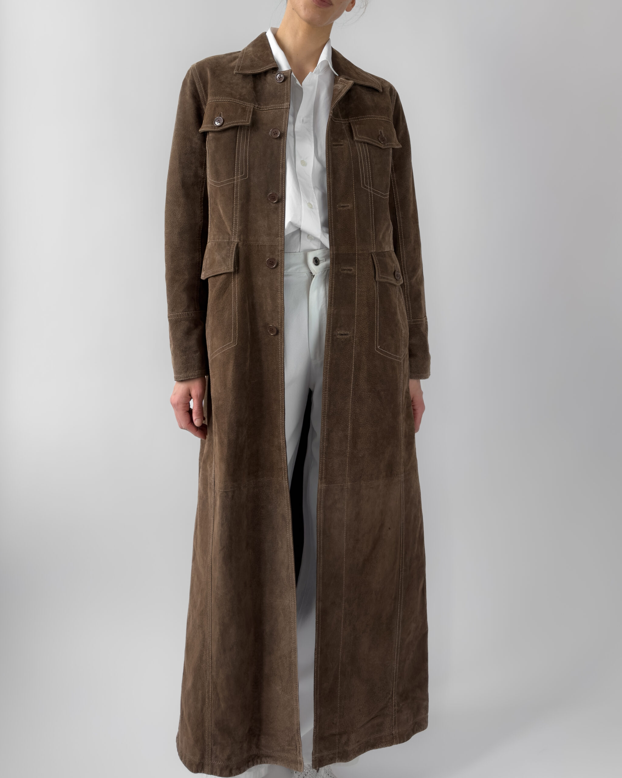 Suede Maxi Coat | Deep Brown